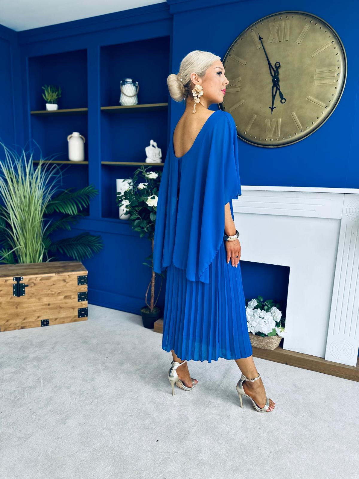 Blaithin Cape Detail Occasion Dress Cobalt