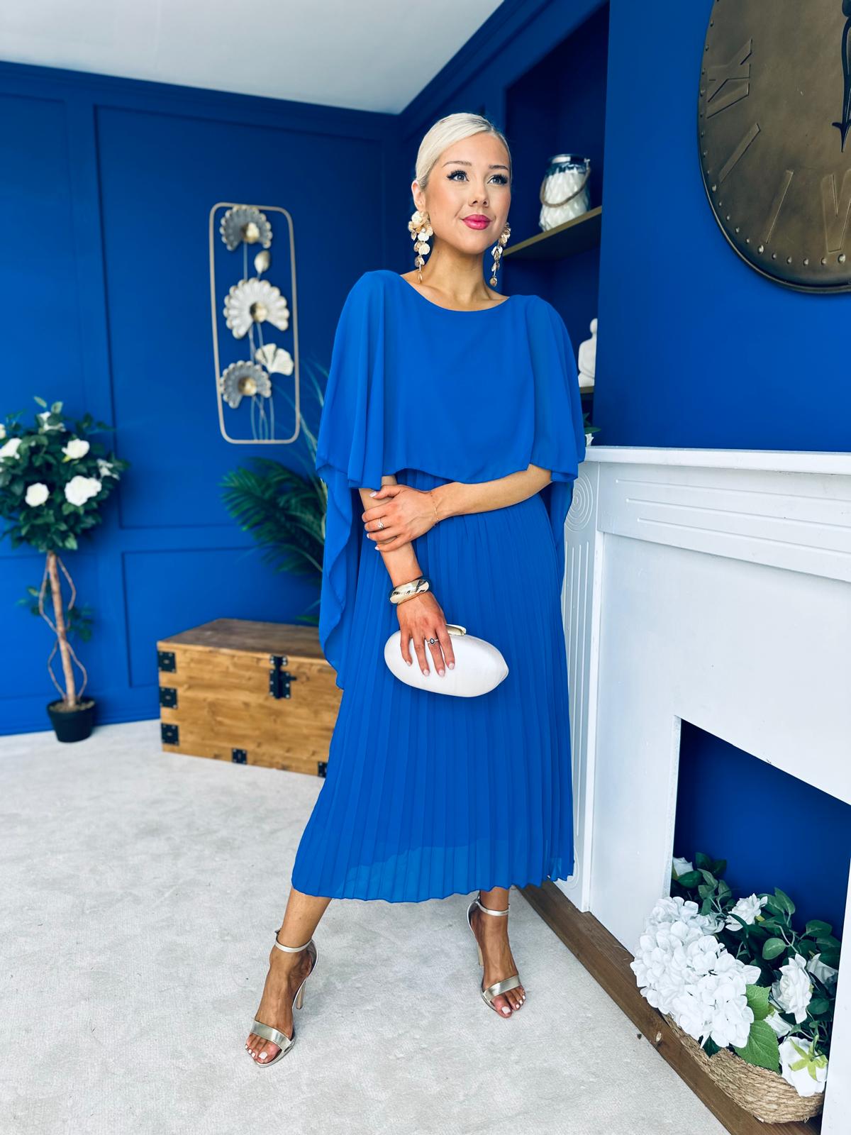 Blaithin Cape Detail Occasion Dress Cobalt