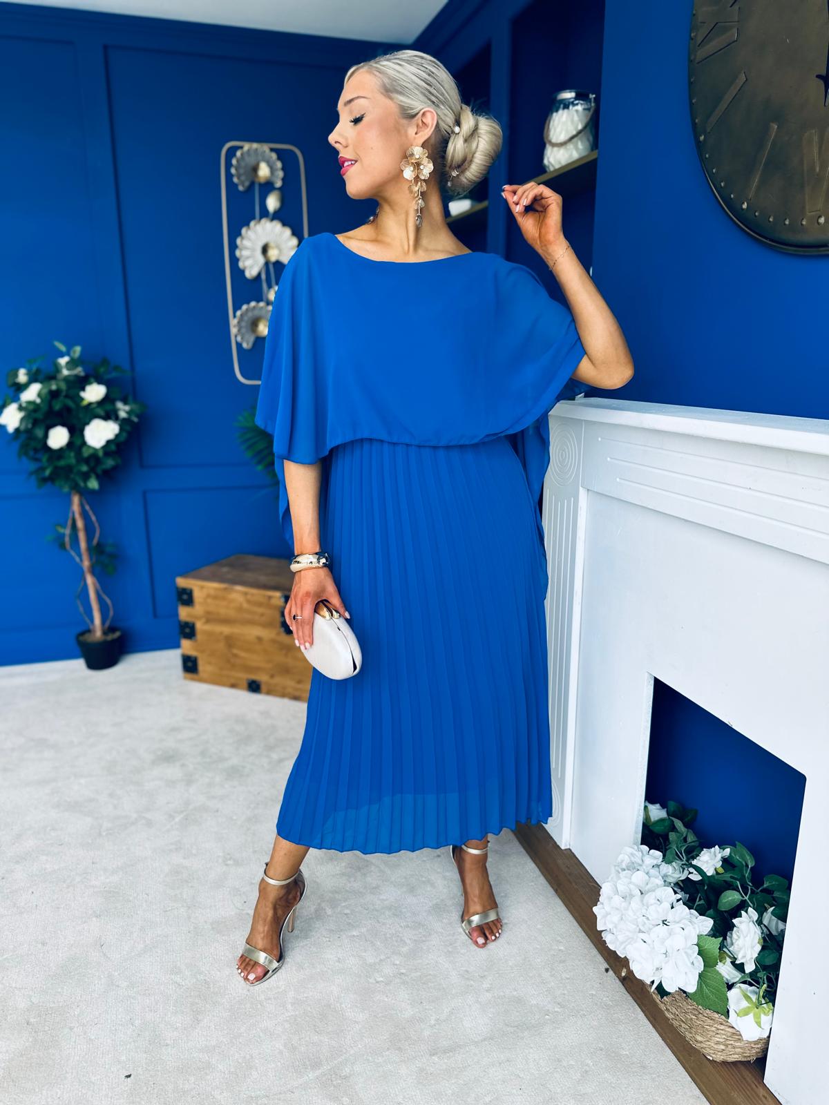 Blaithin Cape Detail Occasion Dress Cobalt