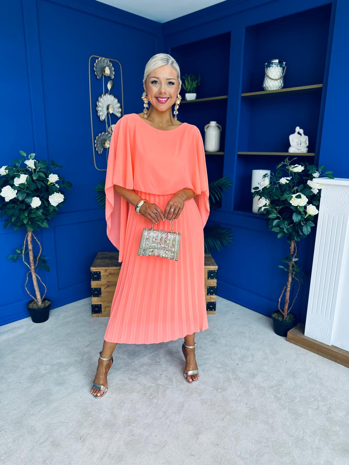 Blaithin Cape Detail Occasion Dress Peach