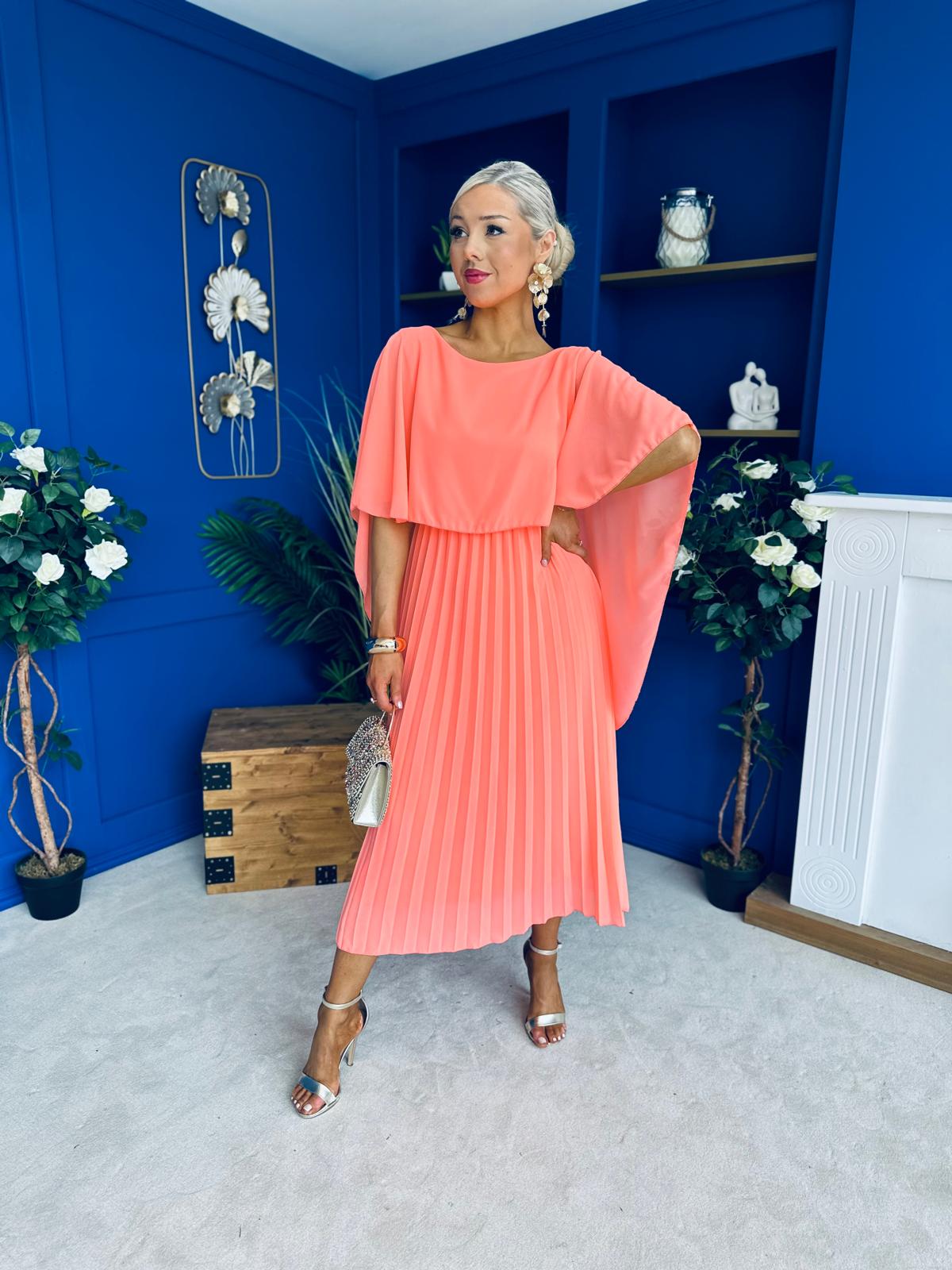 Blaithin Cape Detail Occasion Dress Peach