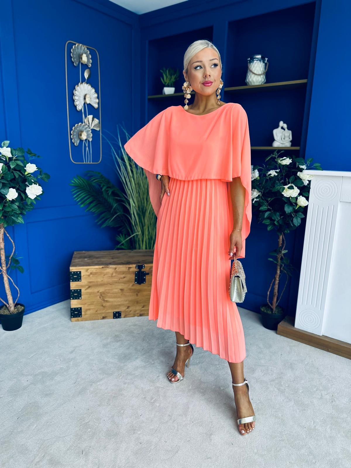 Blaithin Cape Detail Occasion Dress Peach