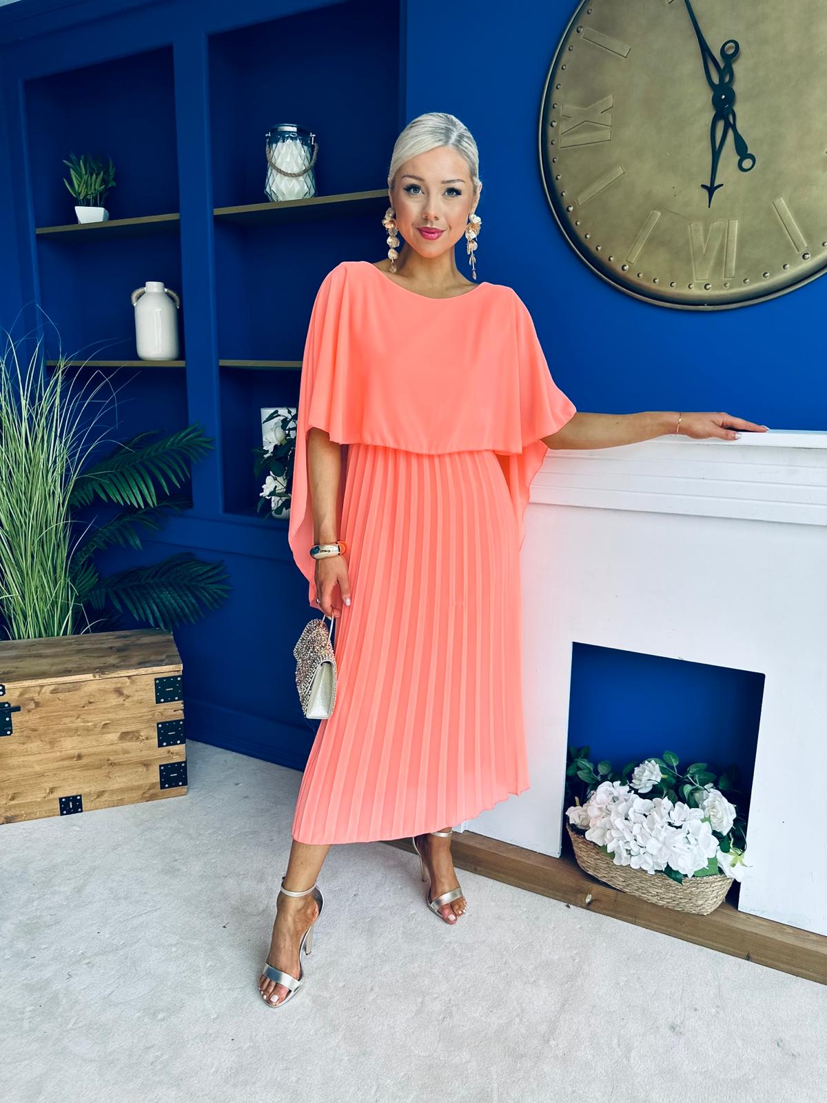 Blaithin Cape Detail Occasion Dress Peach