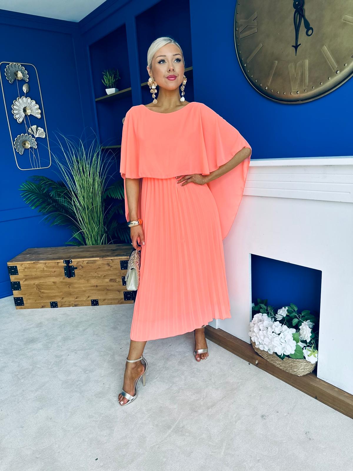 Blaithin Cape Detail Occasion Dress Peach