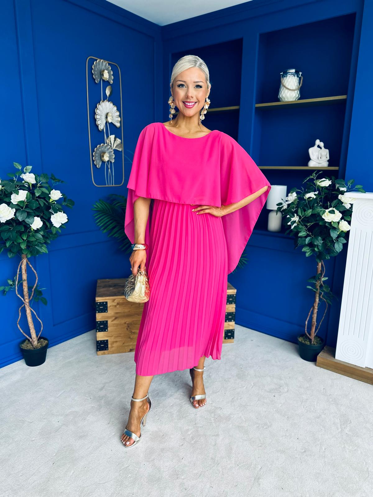 Blaithin Cape Detail Occasion Dress Fuchsia