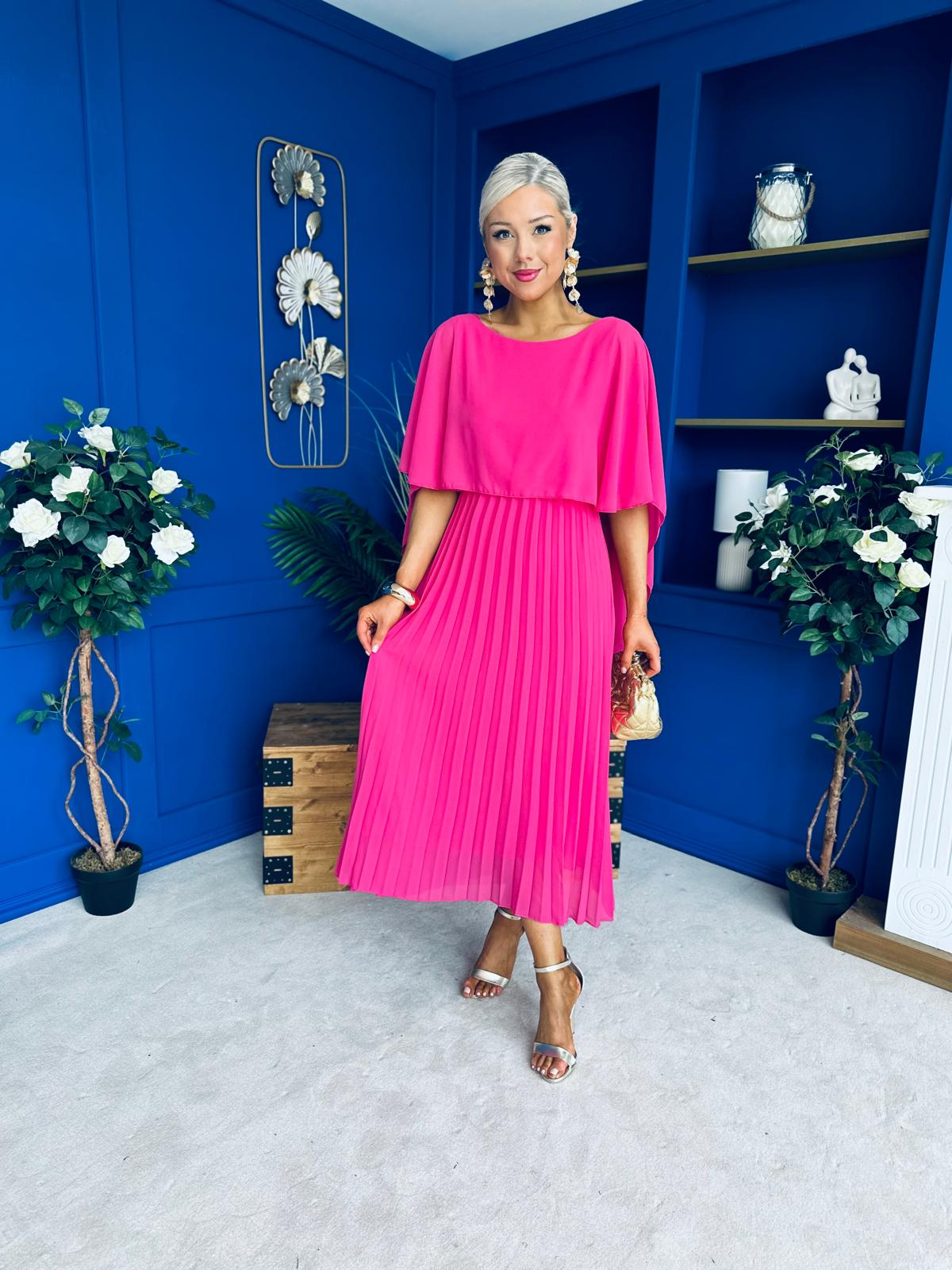 Blaithin Cape Detail Occasion Dress Fuchsia