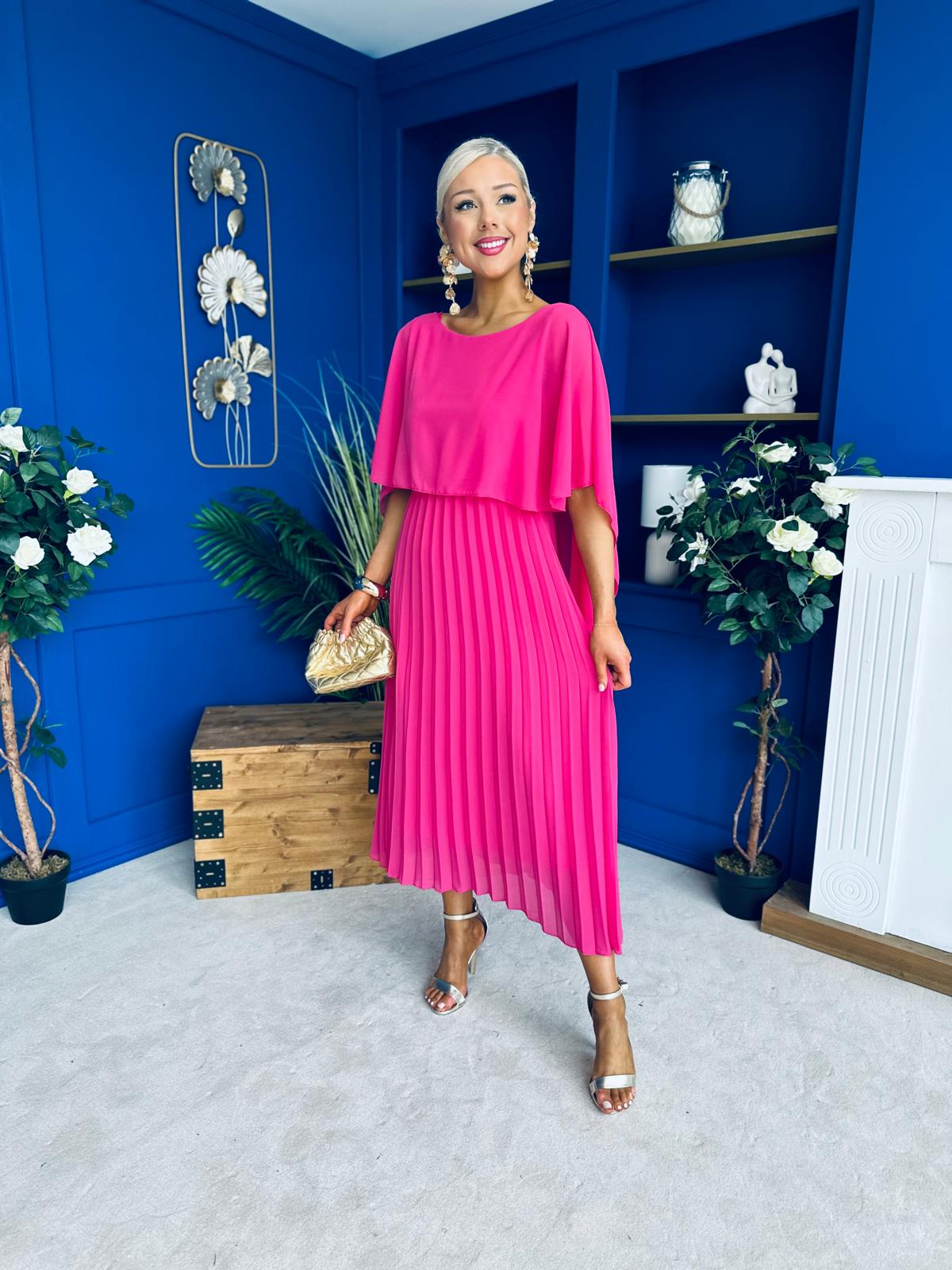 Blaithin Cape Detail Occasion Dress Fuchsia