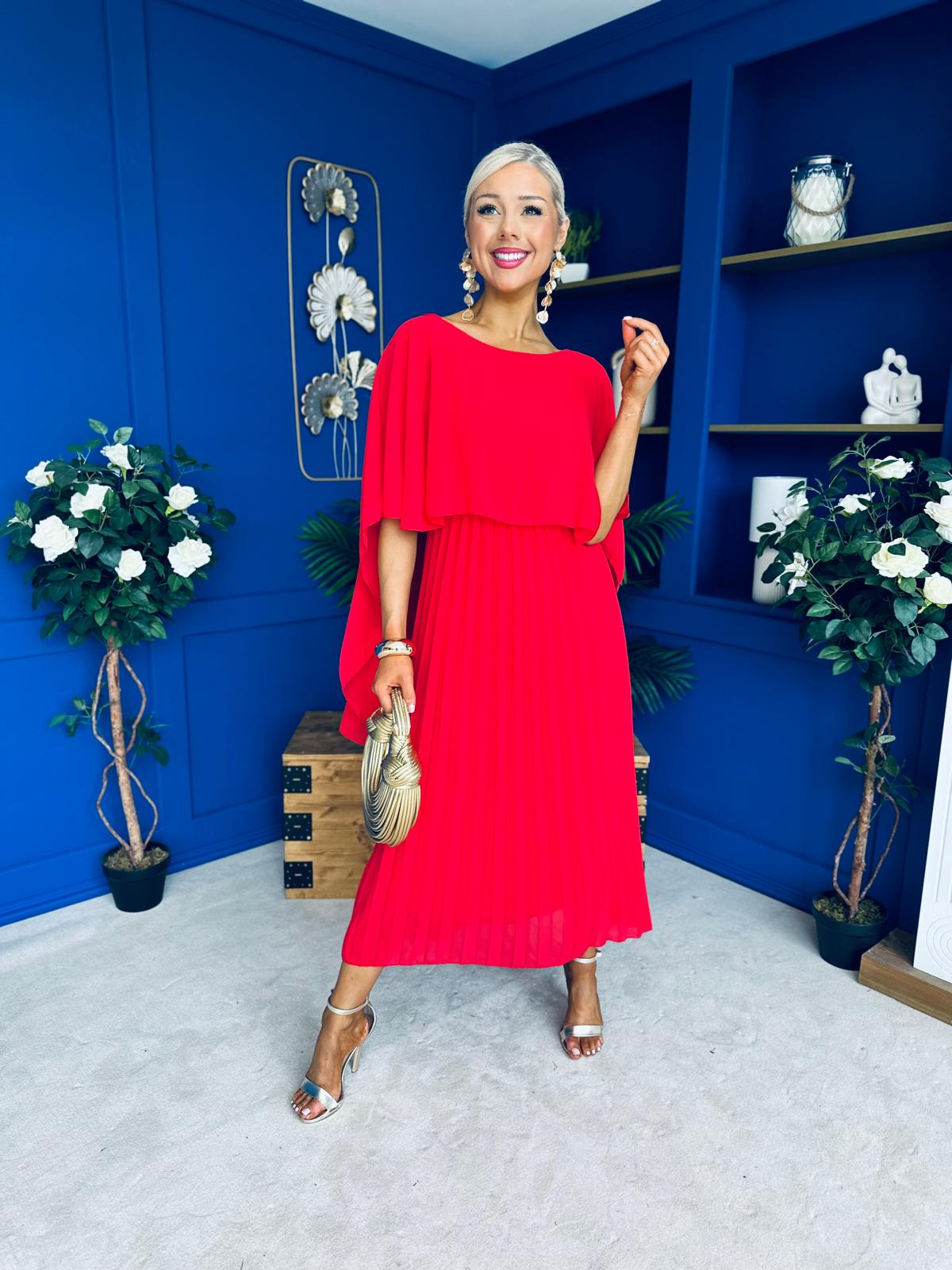 Blaithin Cape Detail Occasion Dress Red