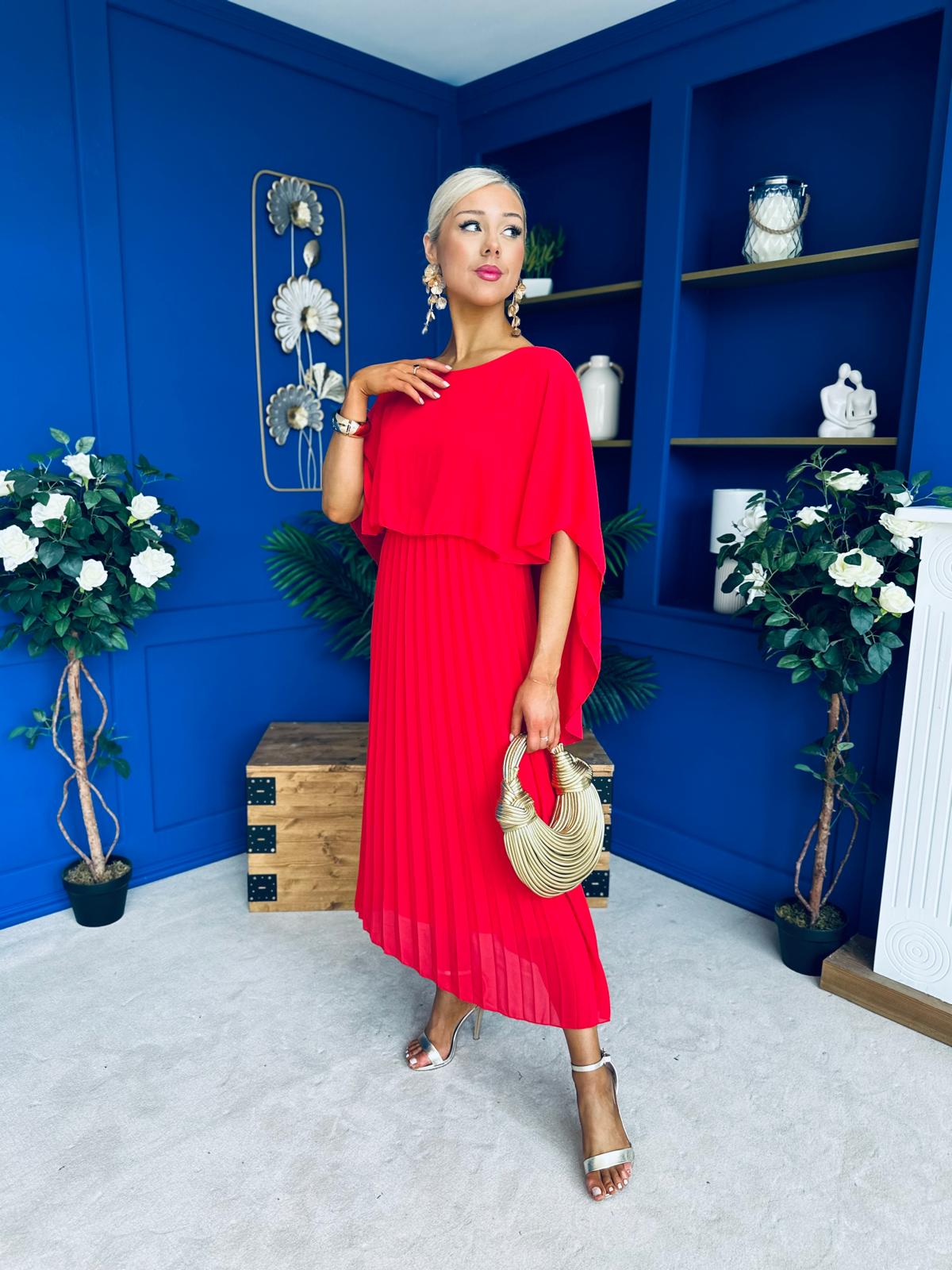 Blaithin Cape Detail Occasion Dress Red