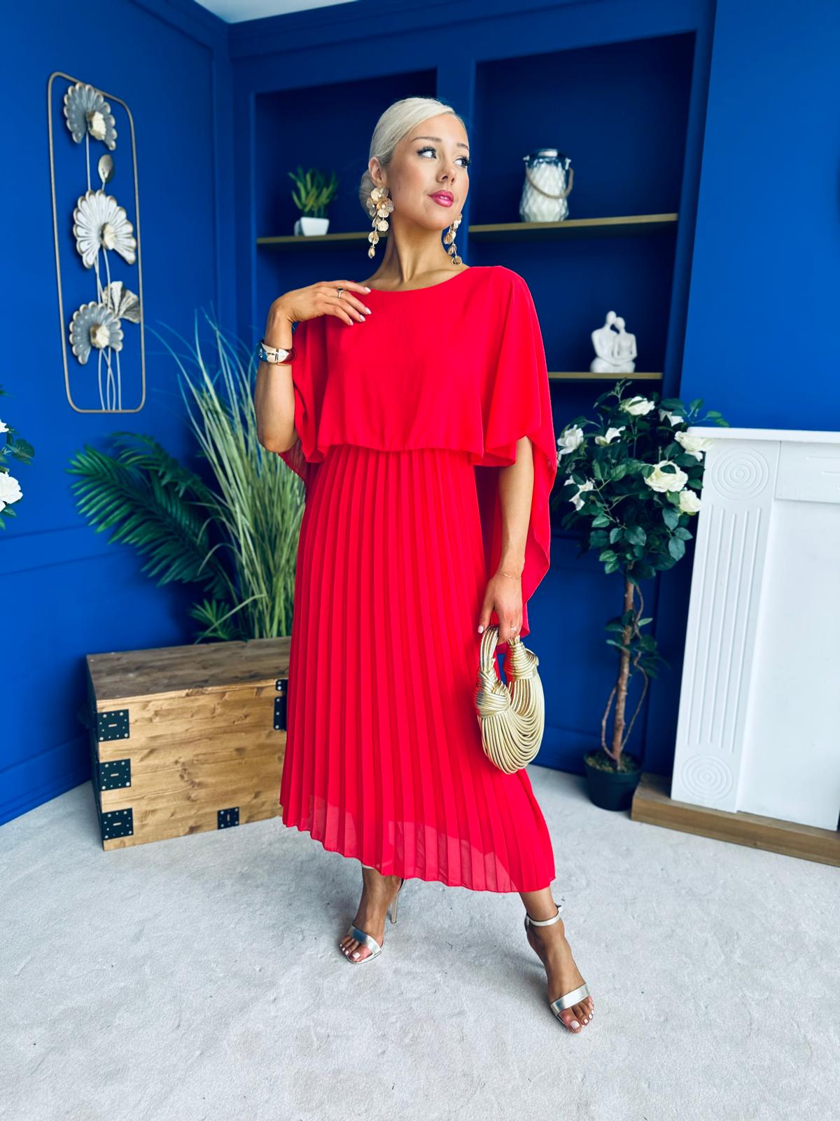 Blaithin Cape Detail Occasion Dress Red