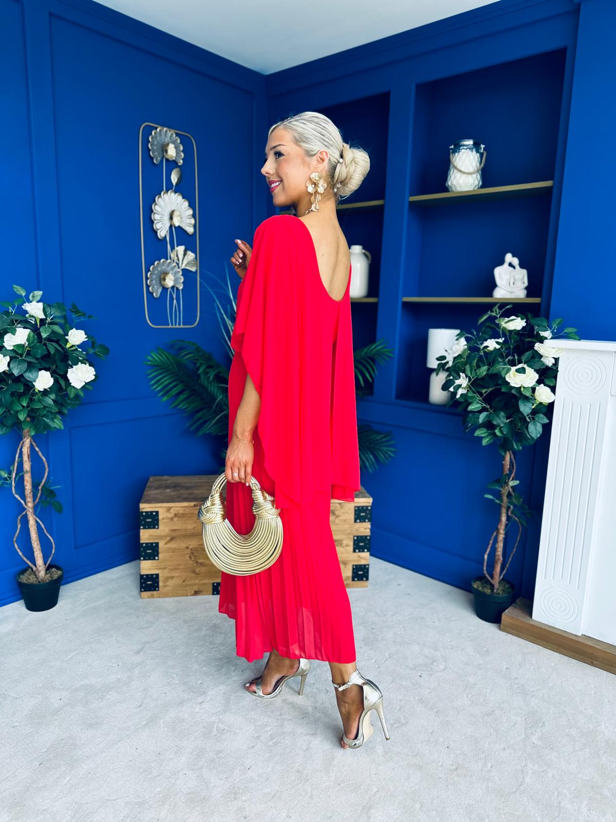 Blaithin Cape Detail Occasion Dress Red