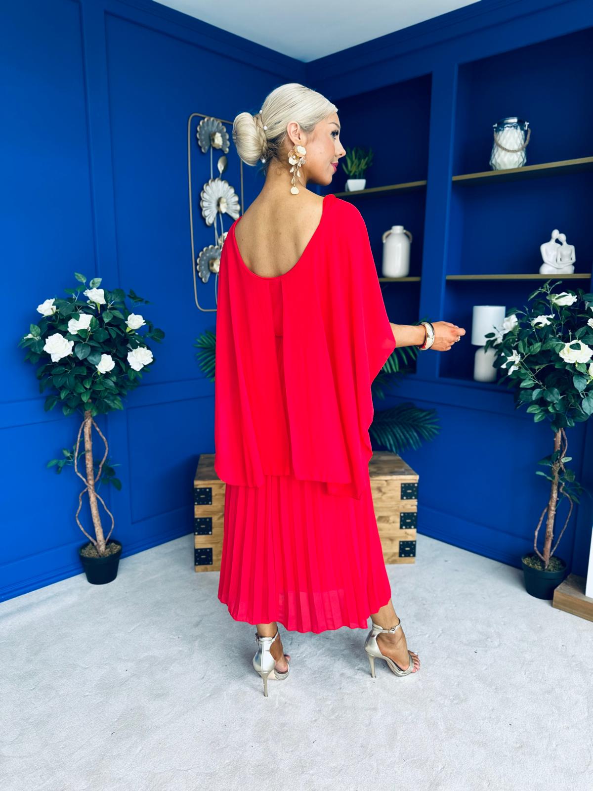 Blaithin Cape Detail Occasion Dress Red