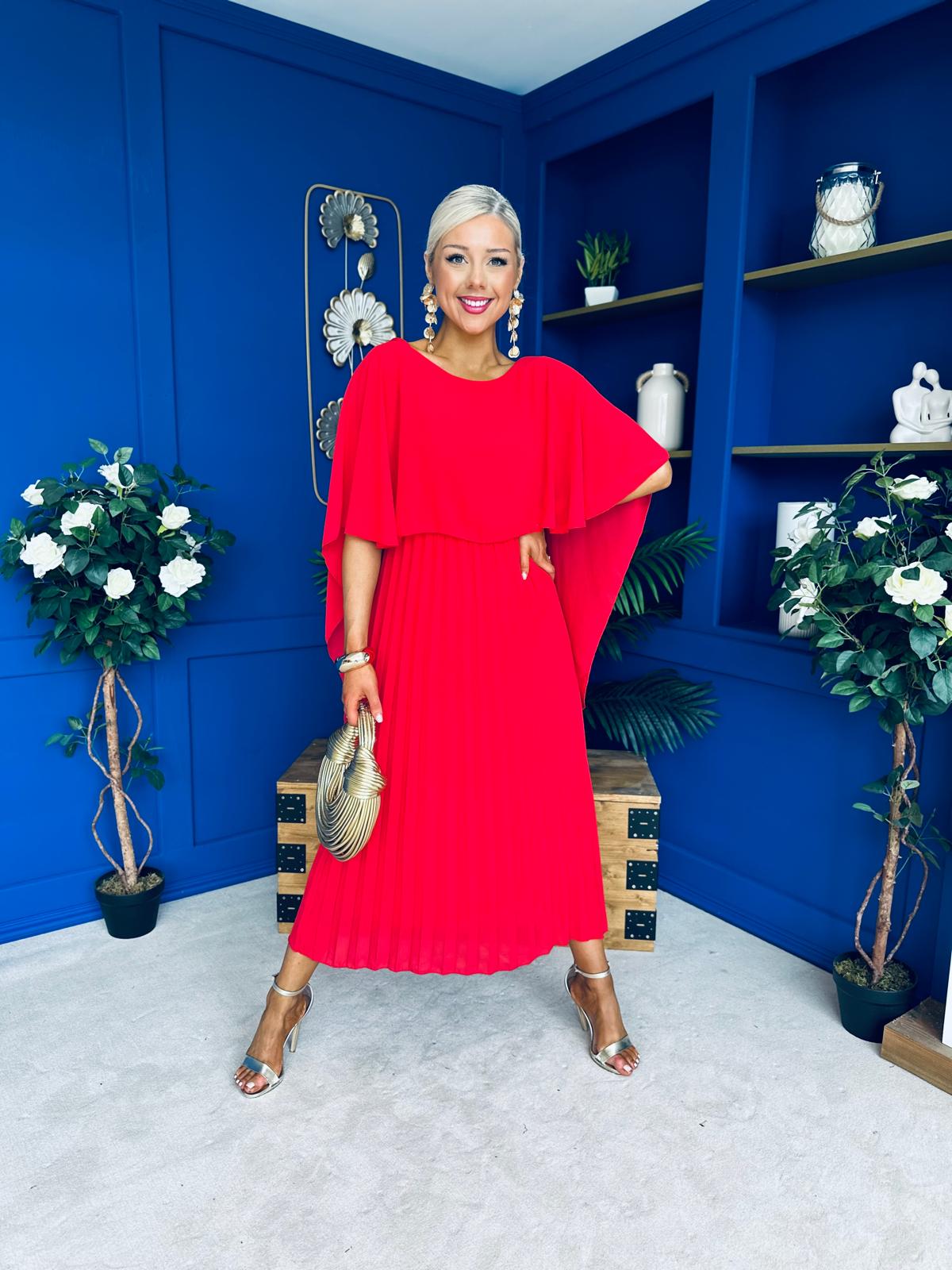 Blaithin Cape Detail Occasion Dress Red