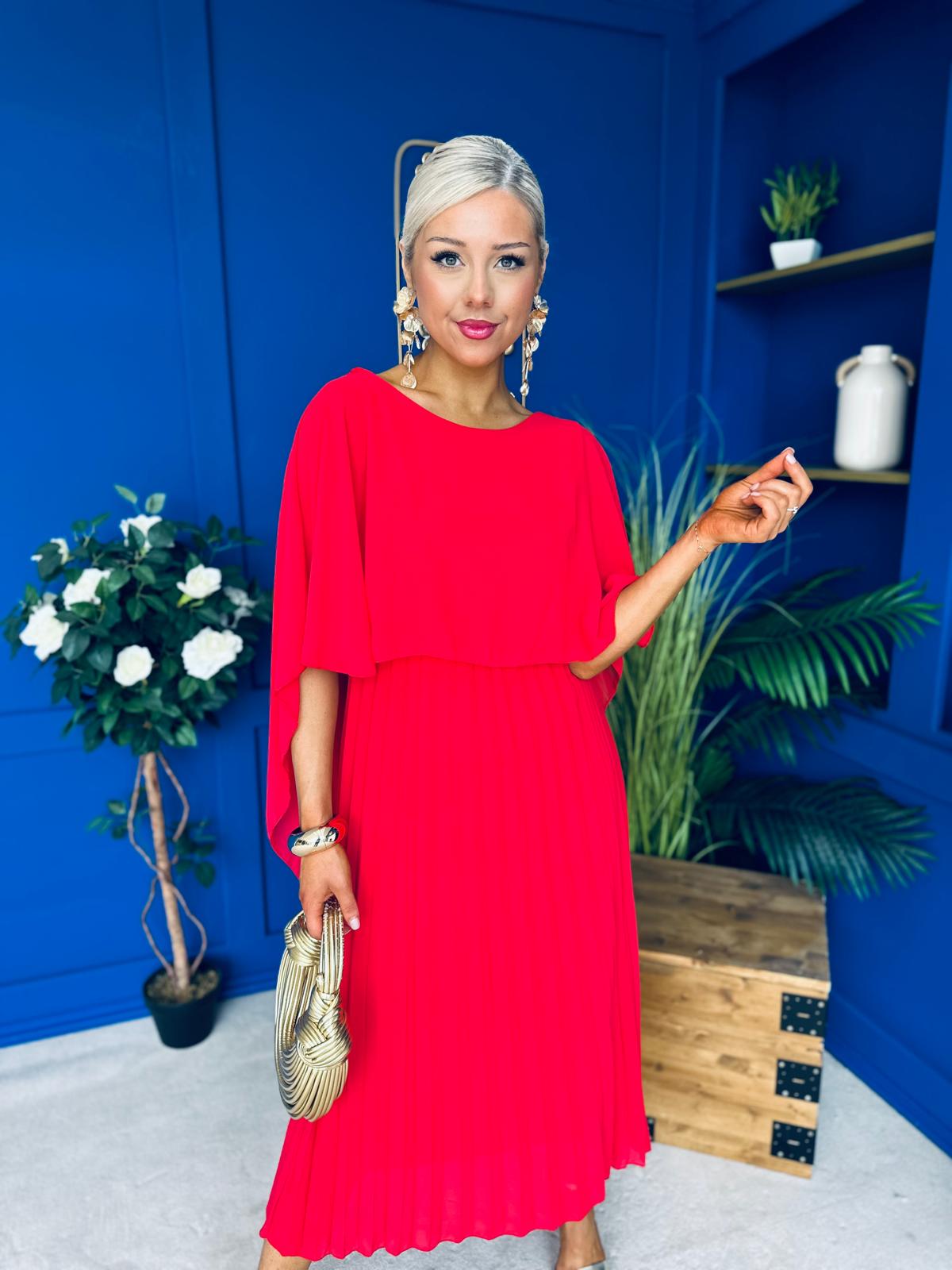Blaithin Cape Detail Occasion Dress Red