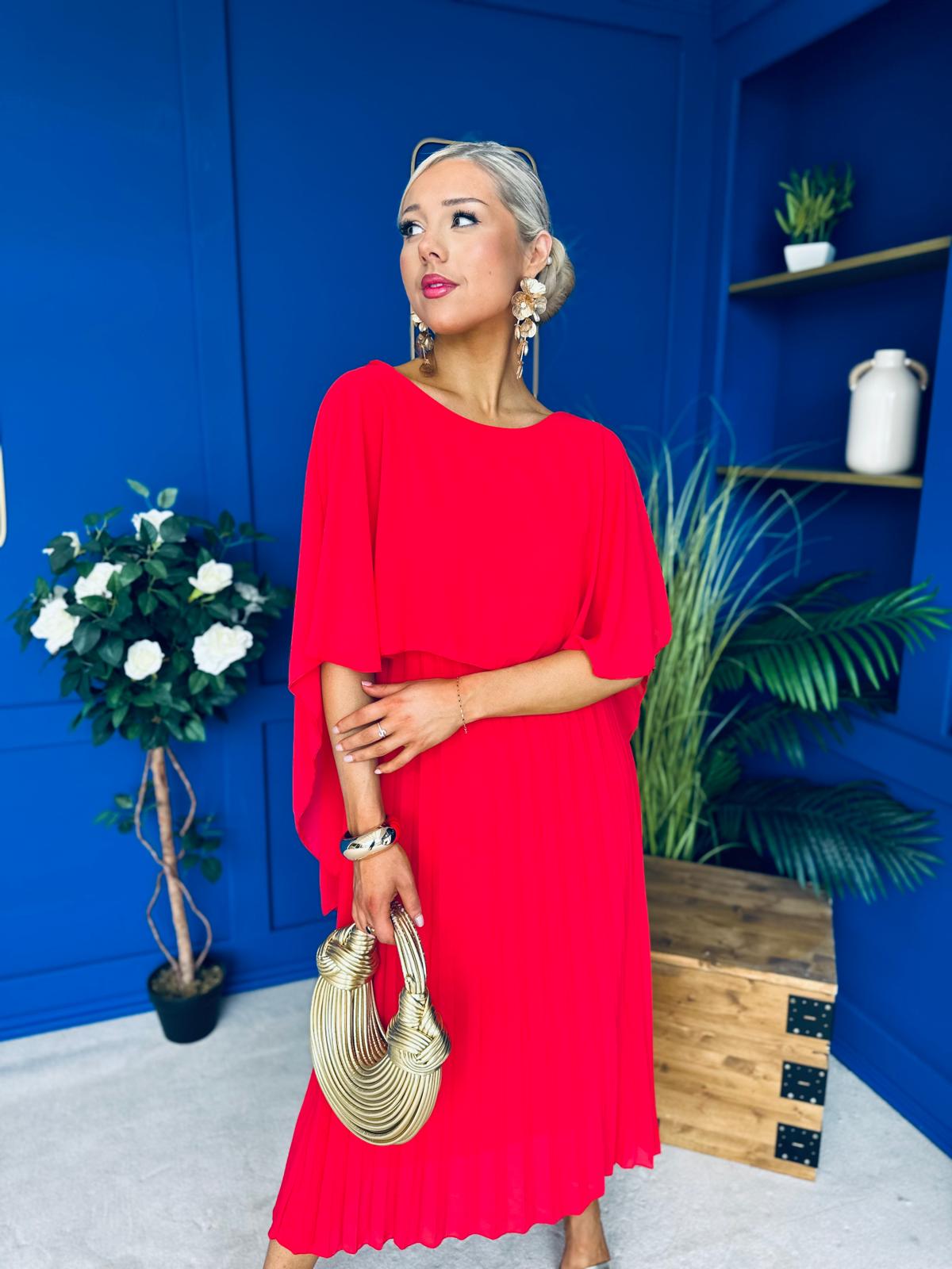 Blaithin Cape Detail Occasion Dress Red
