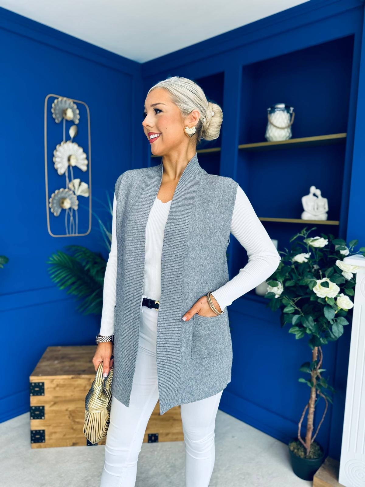 Tara Longline Knit Gilet Grey