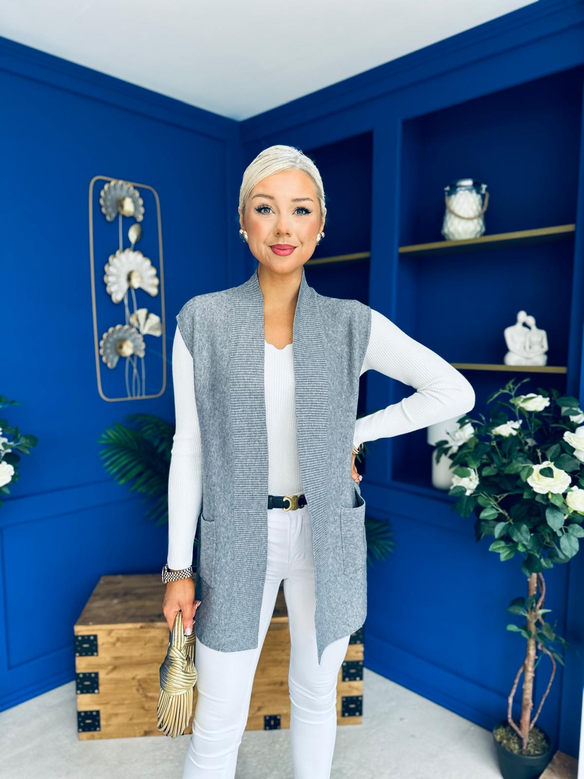 Tara Longline Knit Gilet Grey