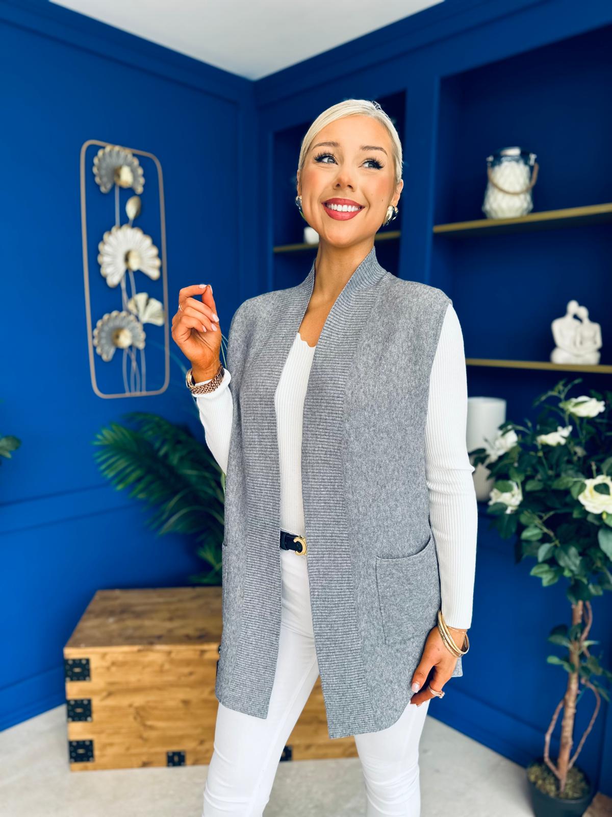 Tara Longline Knit Gilet Grey
