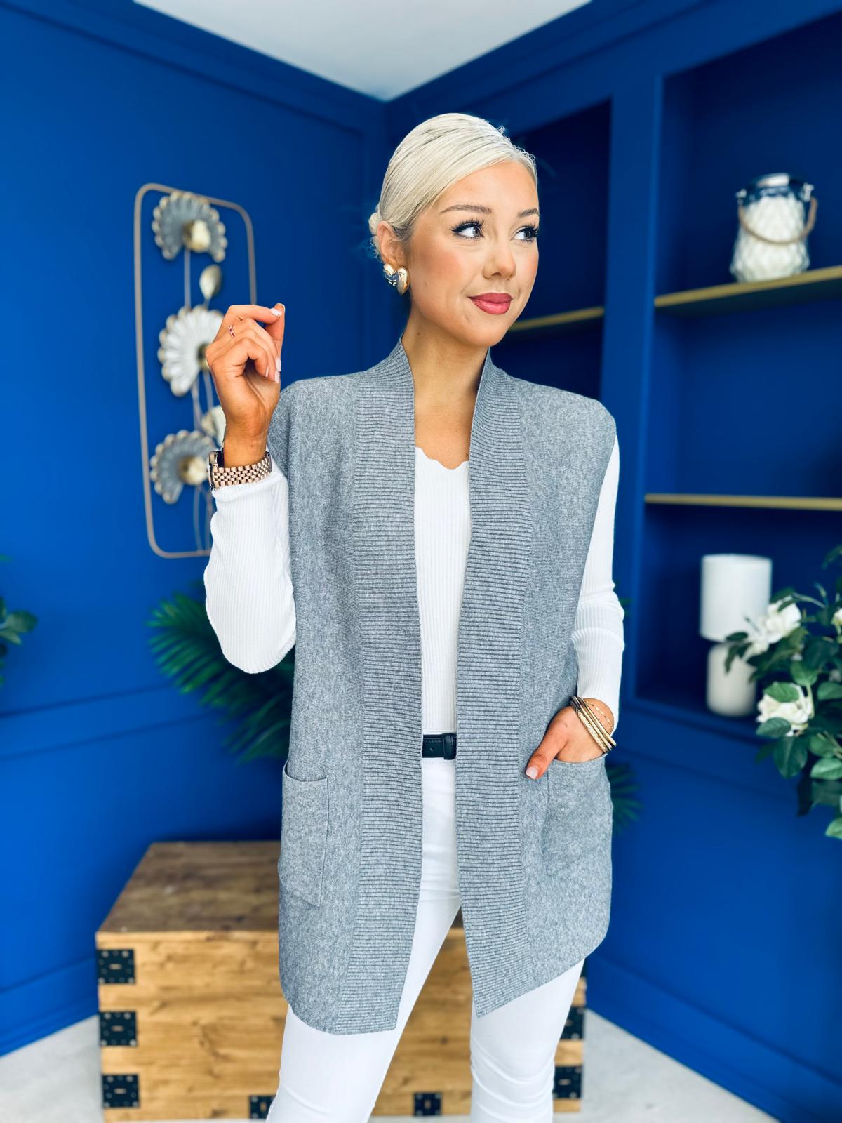 Tara Longline Knit Gilet Grey