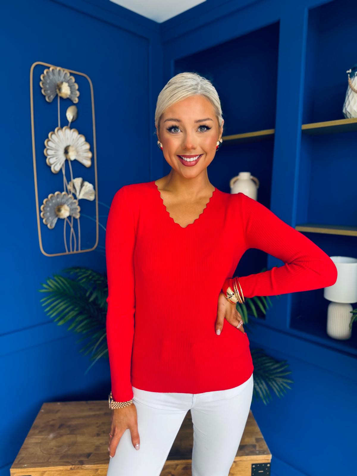 Dee Detailed Longline Top Red