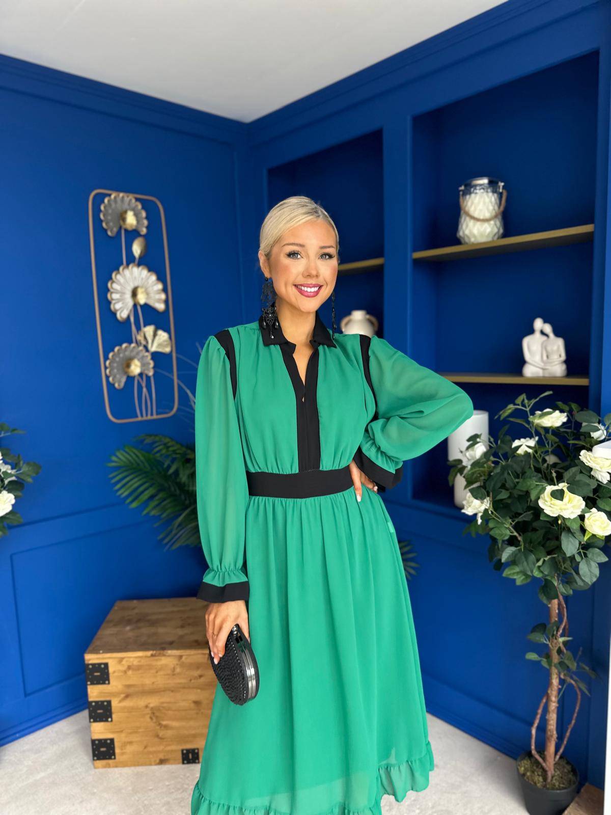 Saoirse Detailed 2 Tone Midi Dress Green
