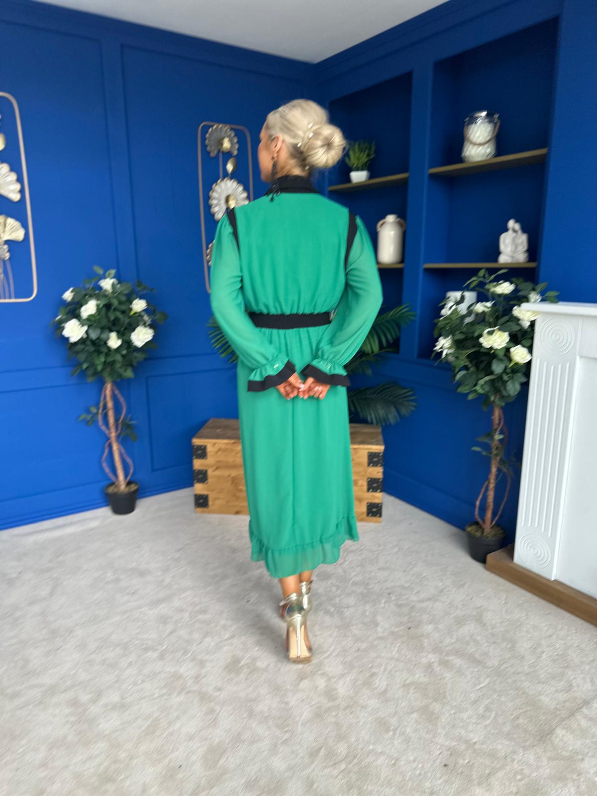 Saoirse Detailed 2 Tone Midi Dress Green