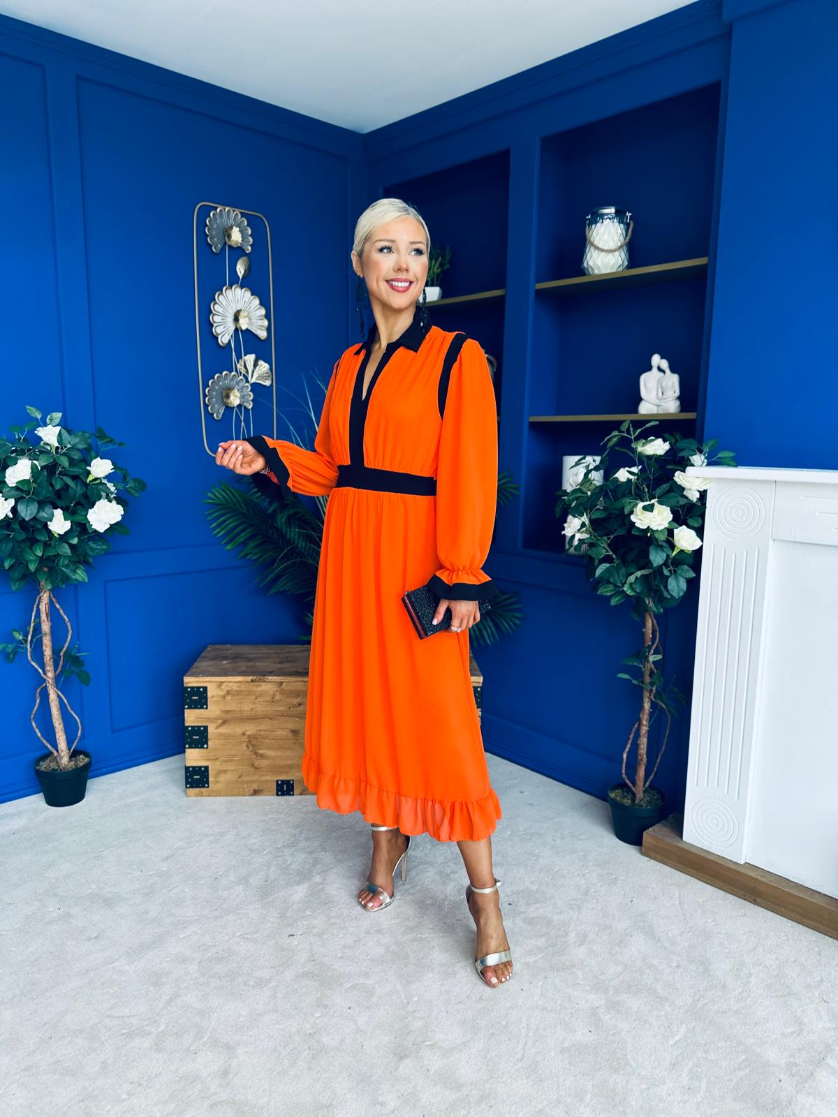 Saoirse Detailed 2 Tone Midi Dress Orange