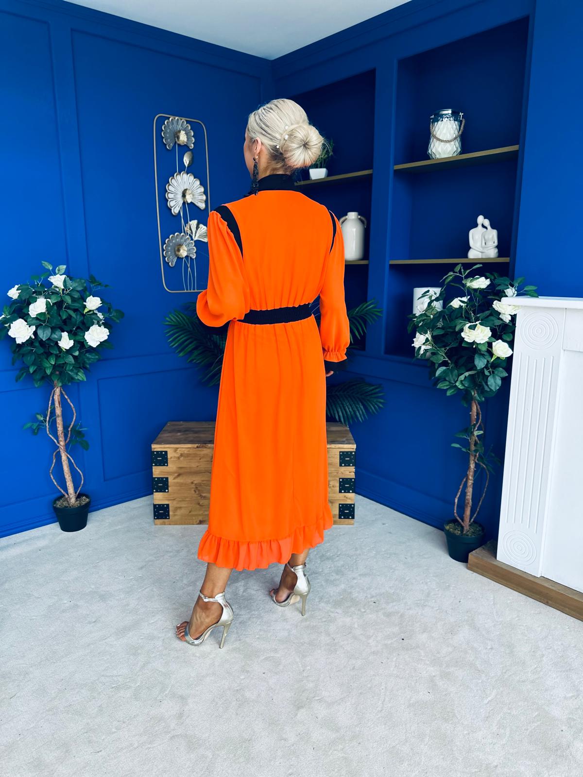 Saoirse Detailed 2 Tone Midi Dress Orange