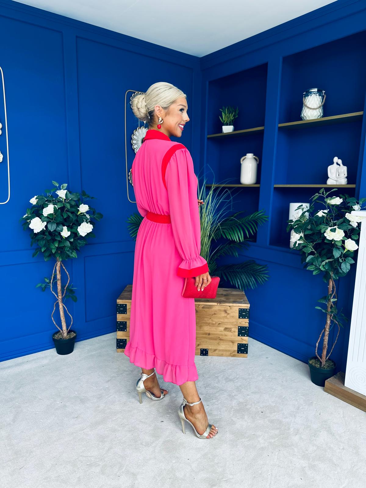Saoirse Detailed 2 Tone Midi Dress Pink