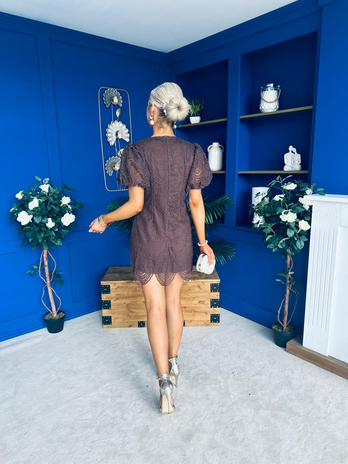 Gina Embellished Puff Sleeve Mini Dress Coco