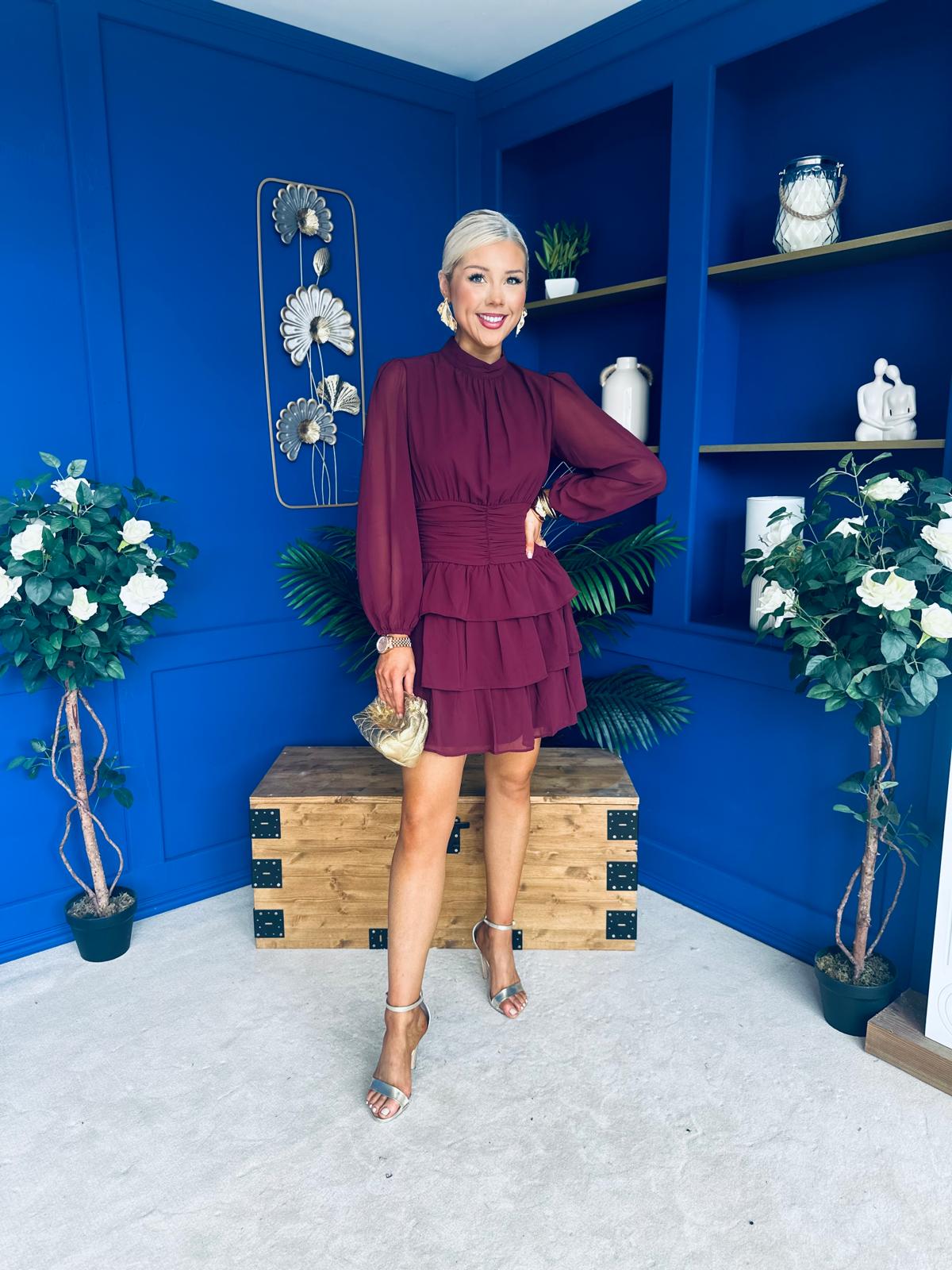 Freya Banded Mini Dress Burgundy