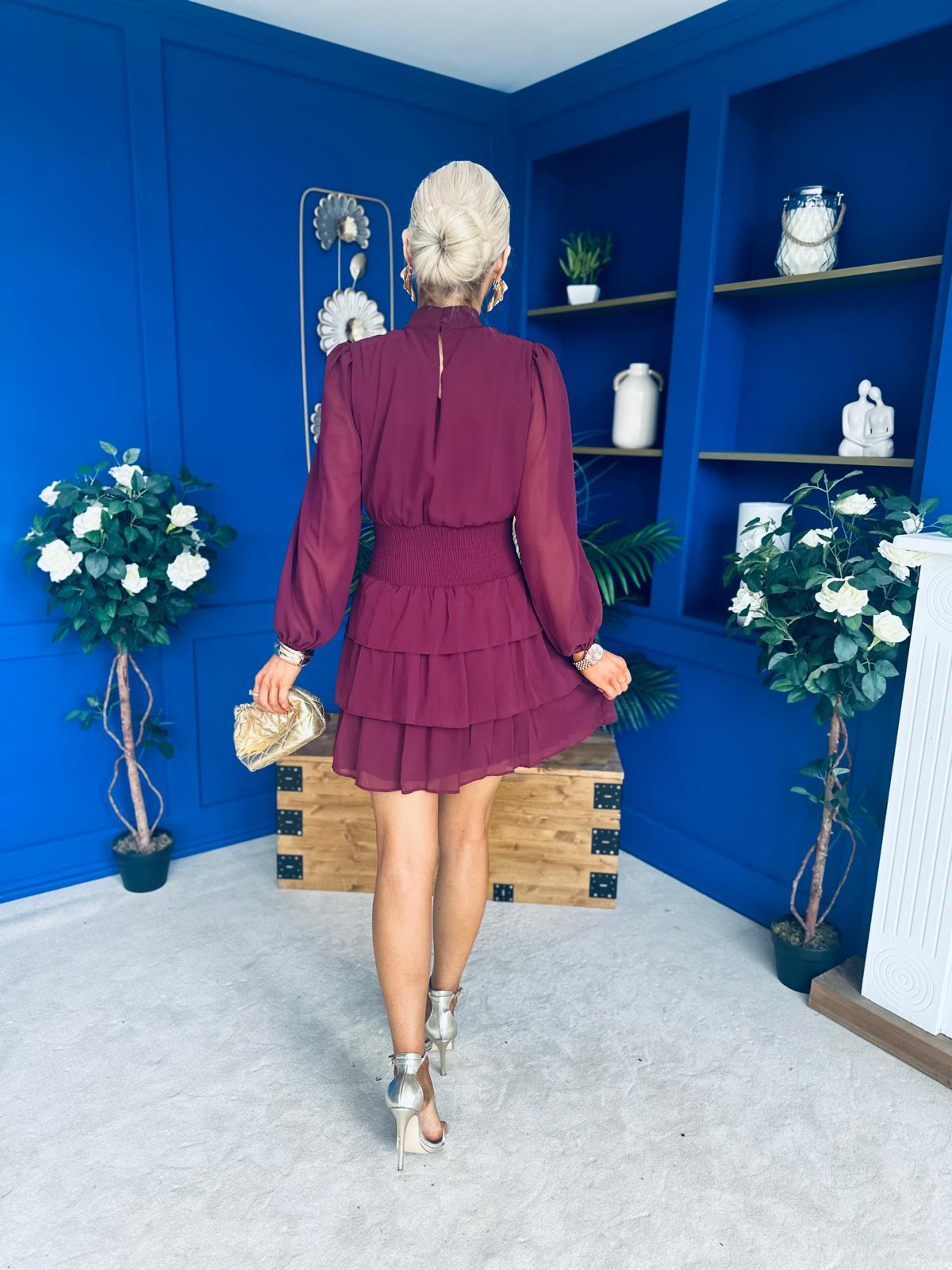 Freya Banded Mini Dress Burgundy