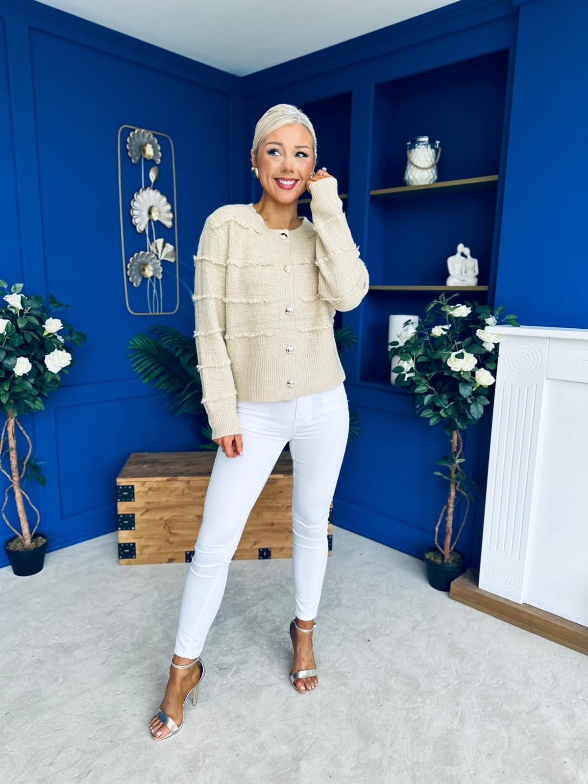 Philipa Detailed Cardi Cream Beige