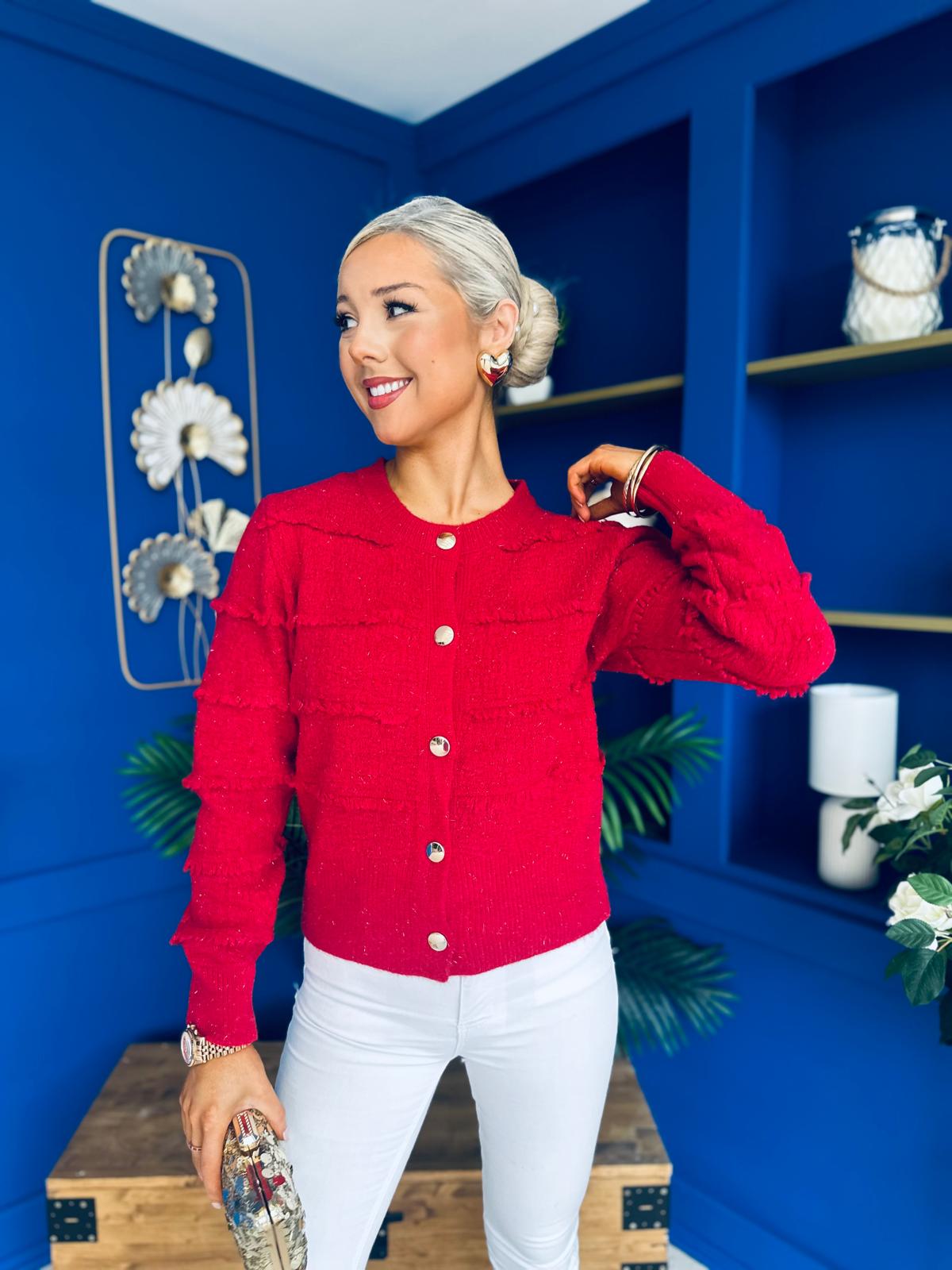 Philipa Detailed Cardi Cream Ruby