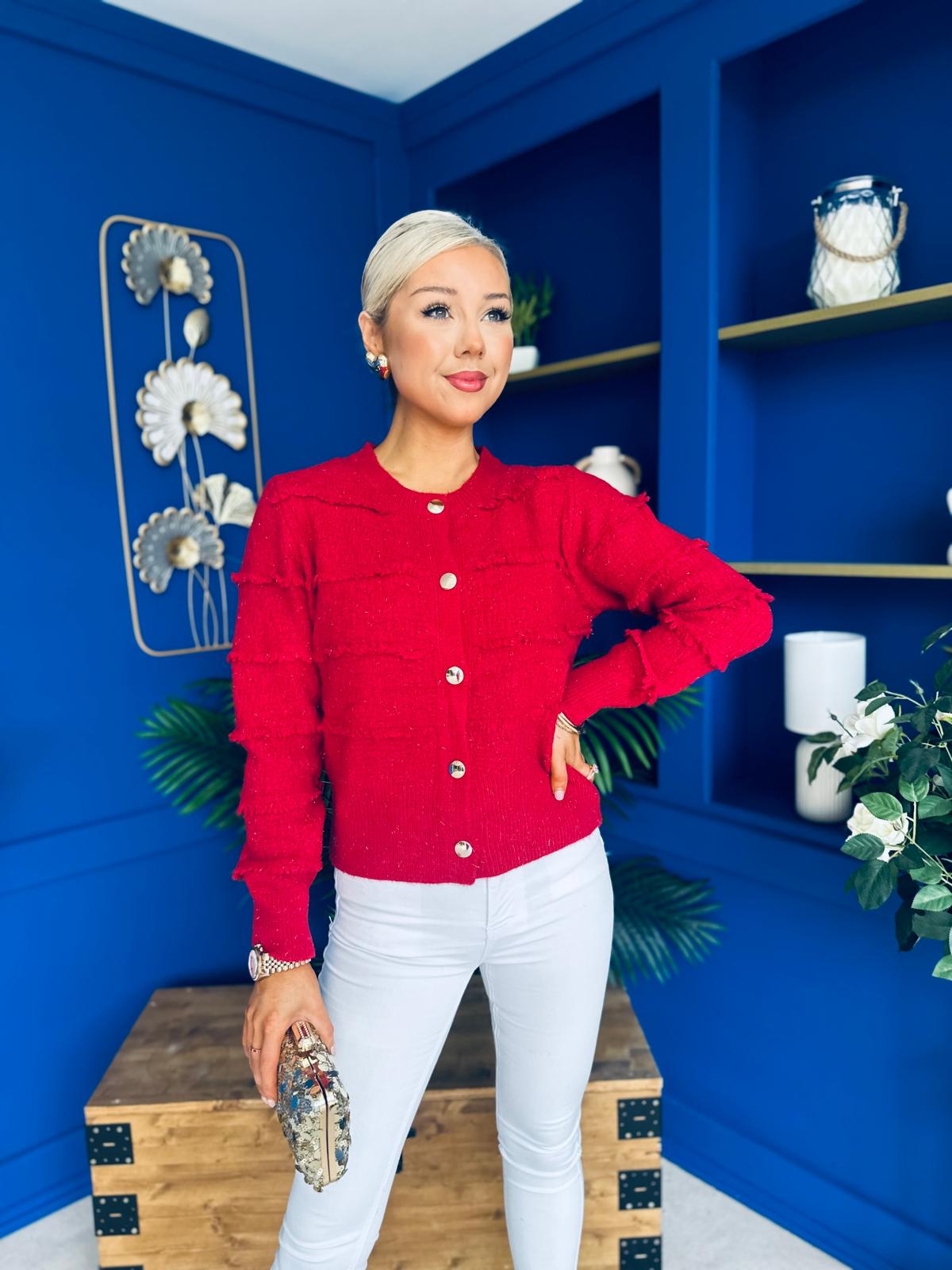 Philipa Detailed Cardi Cream Ruby