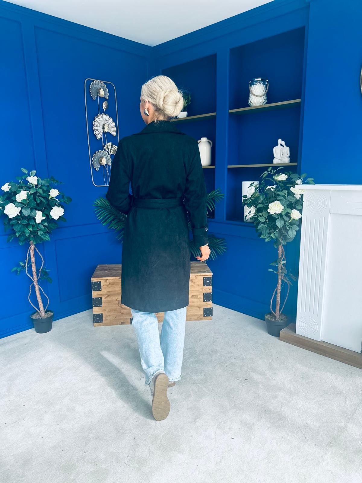 Bianca Faux Suede Trench Coat Black