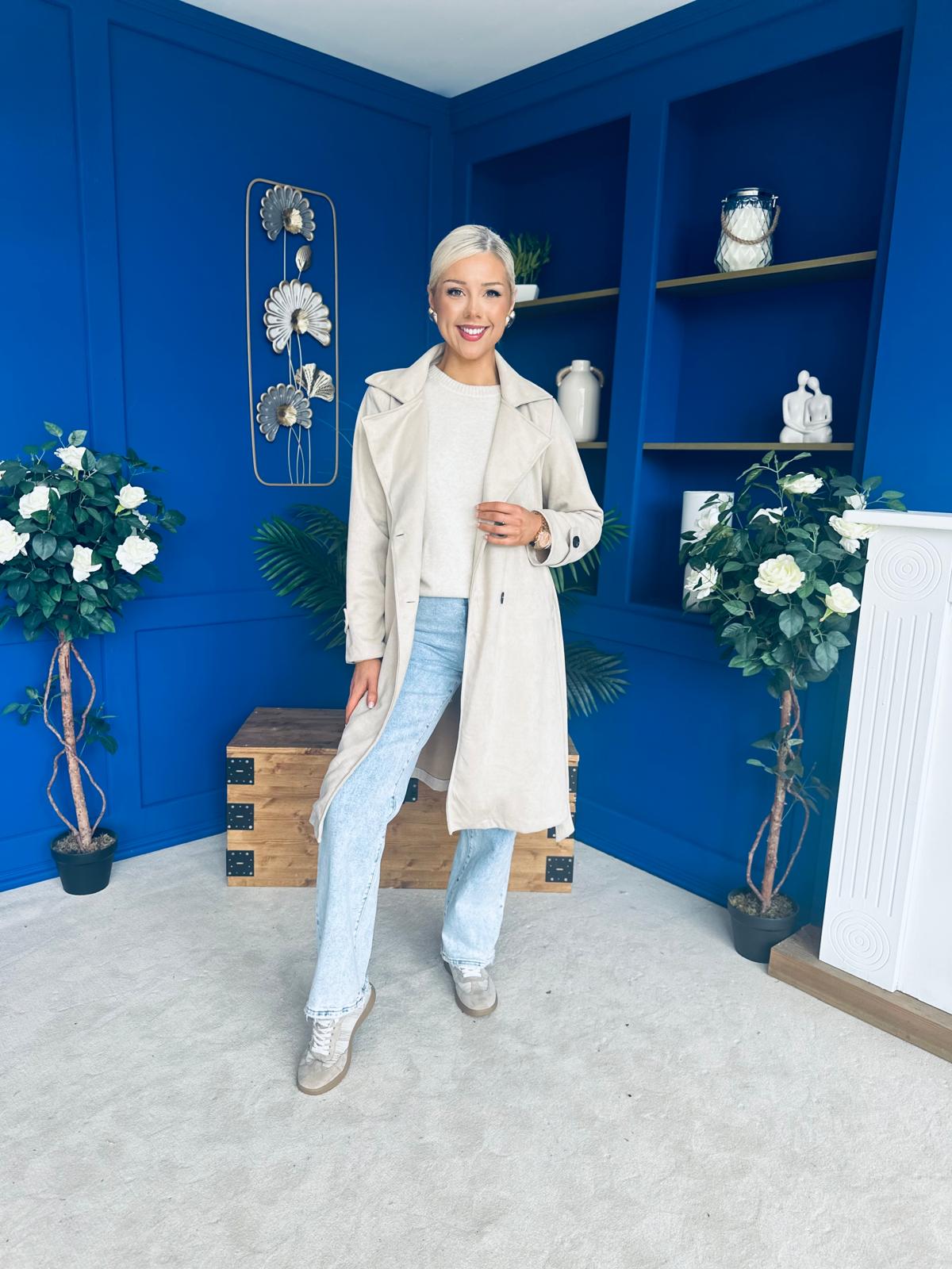Bianca Faux Suede Trench Coat Beige