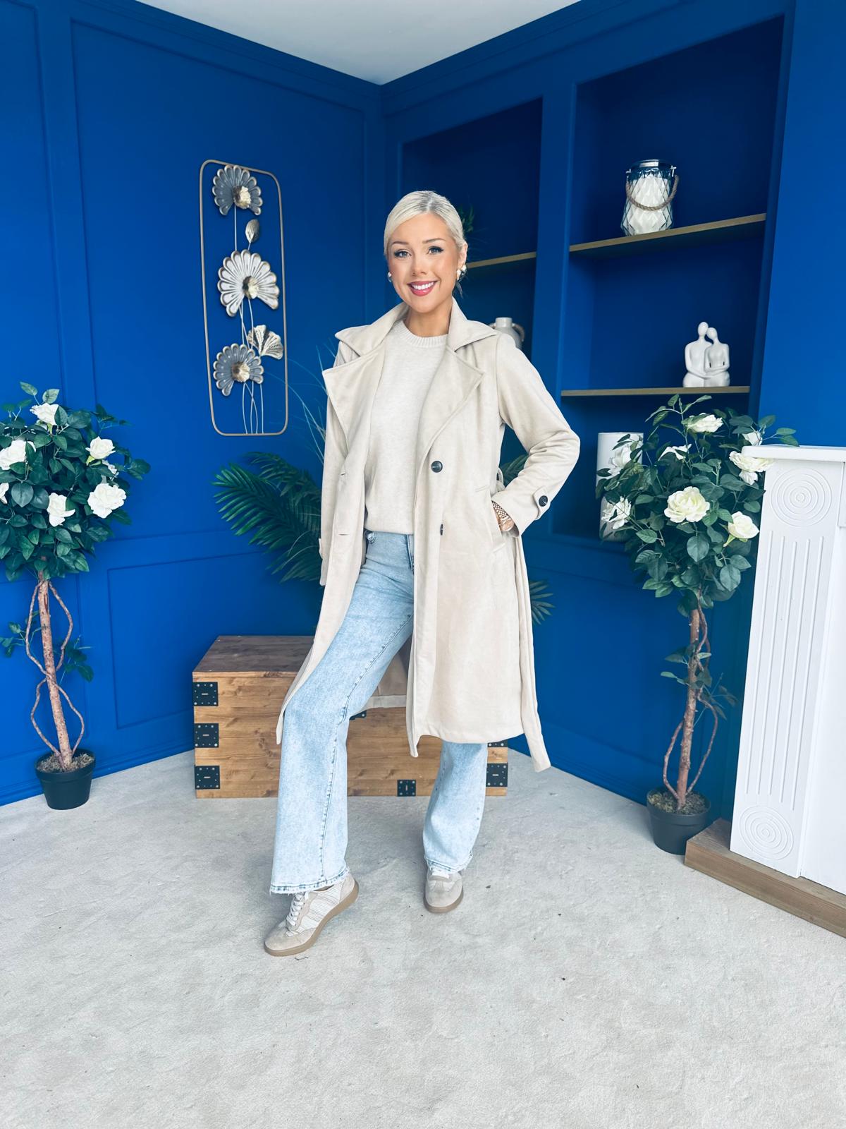 Bianca Faux Suede Trench Coat Beige