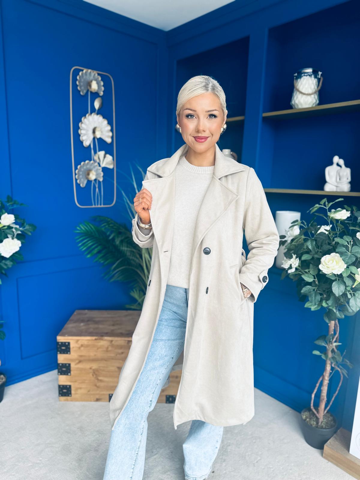 Bianca Faux Suede Trench Coat Beige