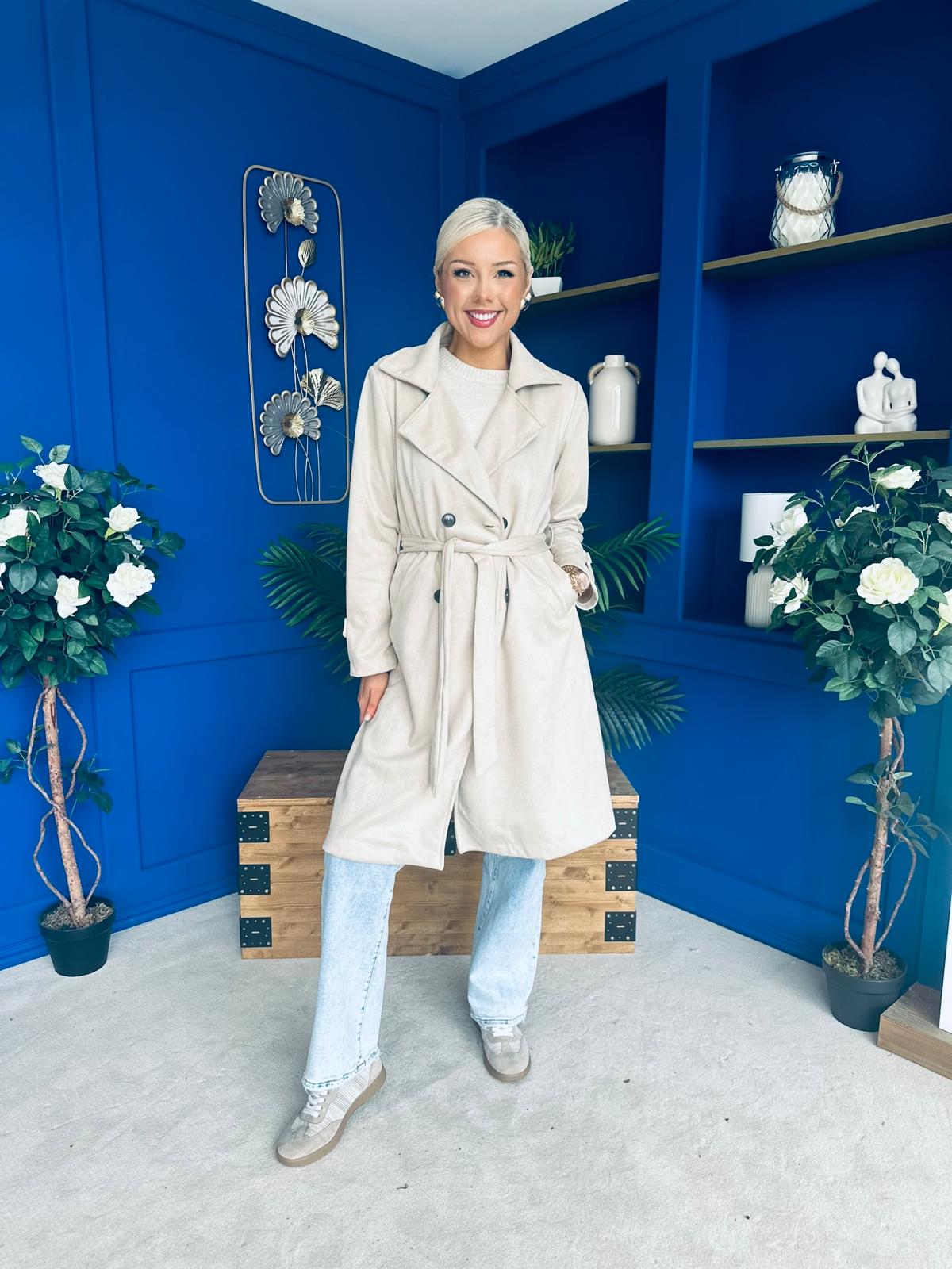 Bianca Faux Suede Trench Coat Beige