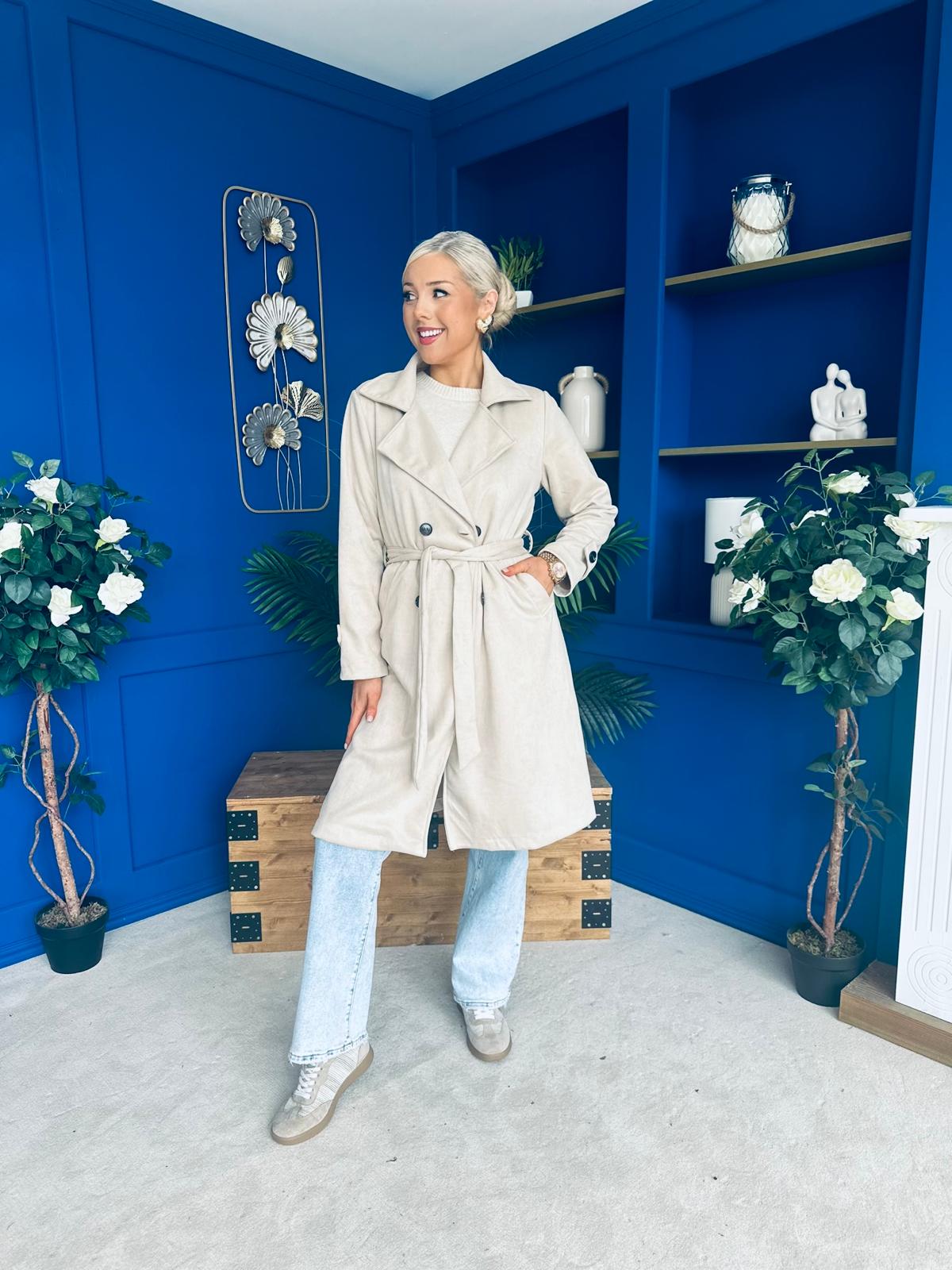 Bianca Faux Suede Trench Coat Beige