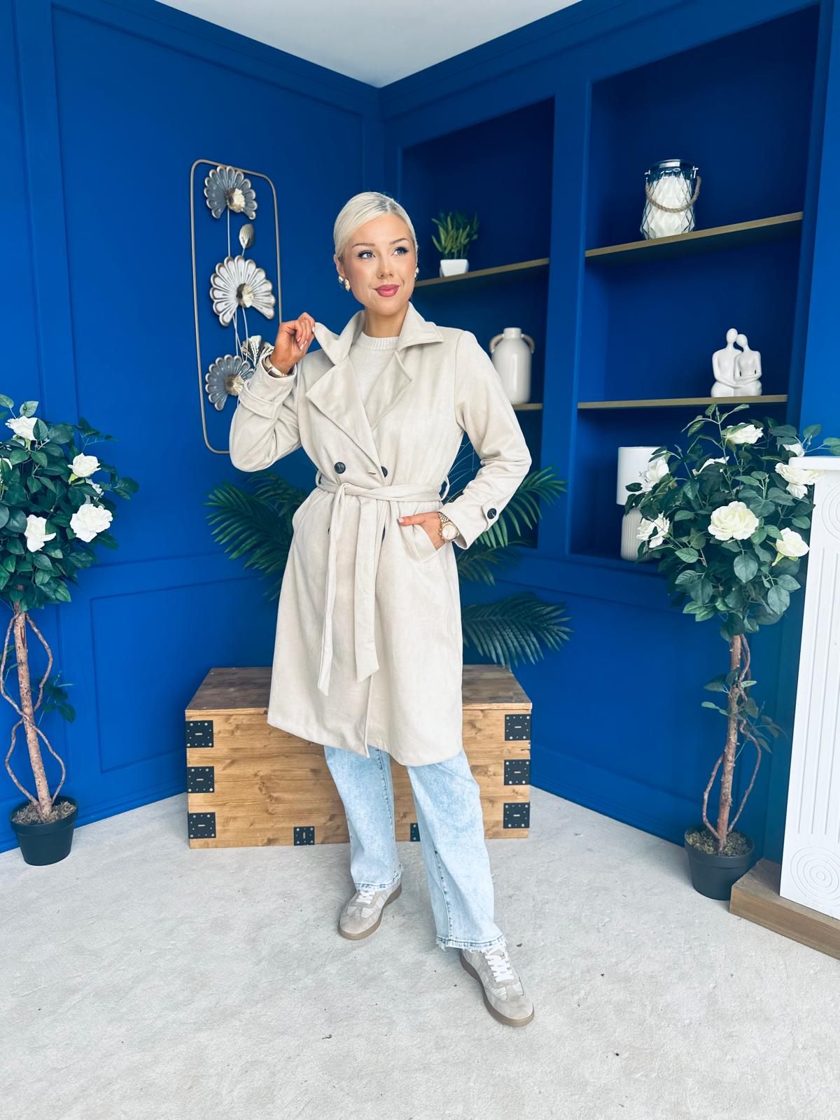 Bianca Faux Suede Trench Coat Beige