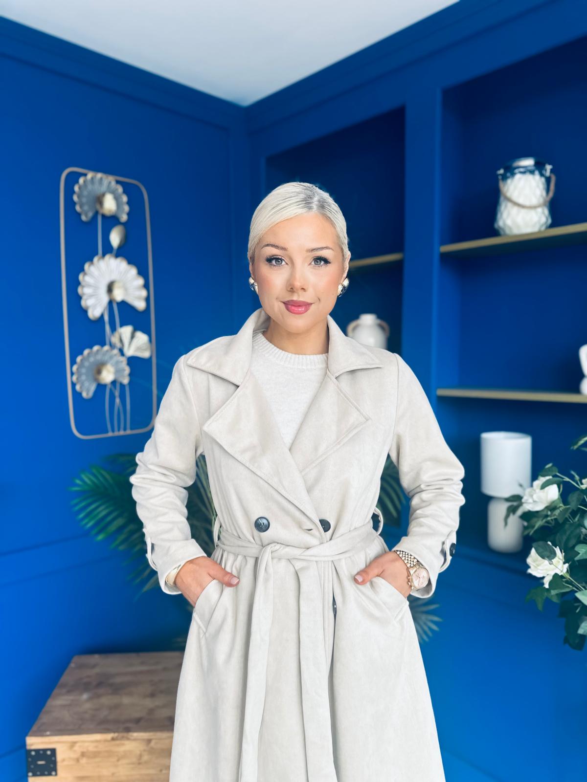 Bianca Faux Suede Trench Coat Beige