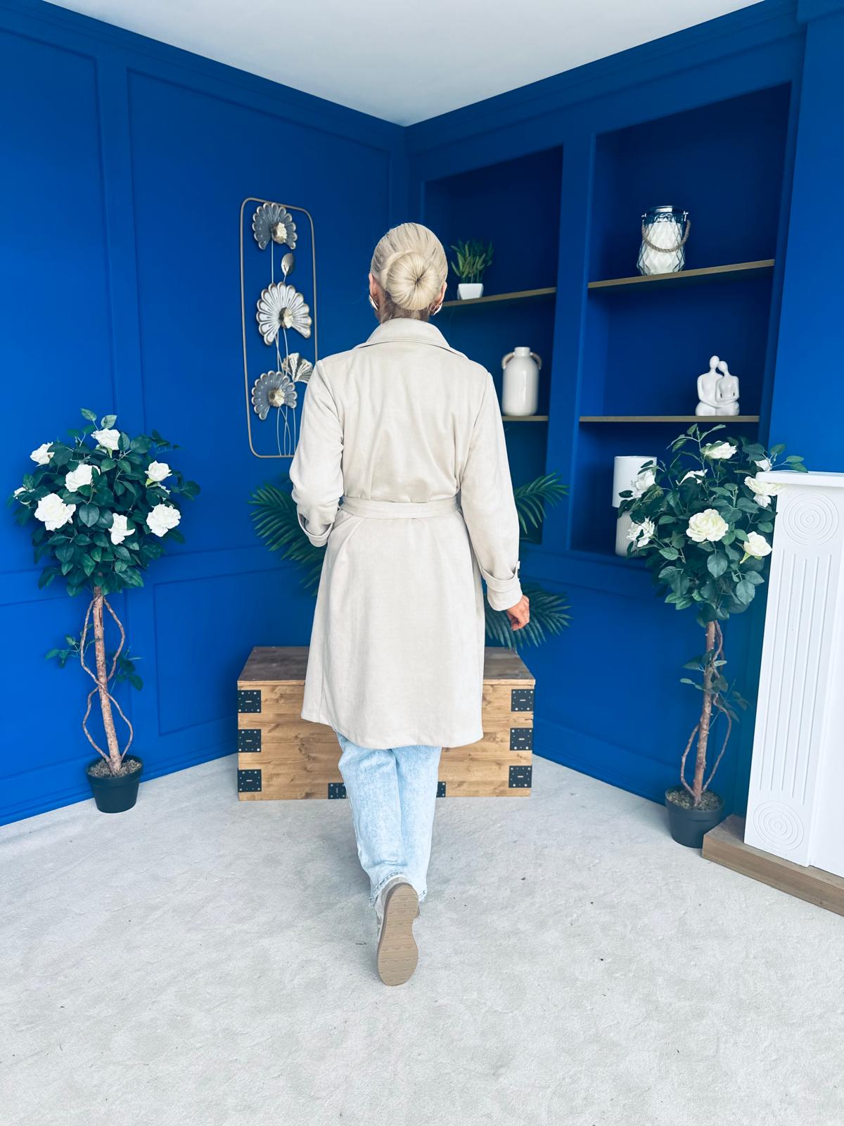 Bianca Faux Suede Trench Coat Beige