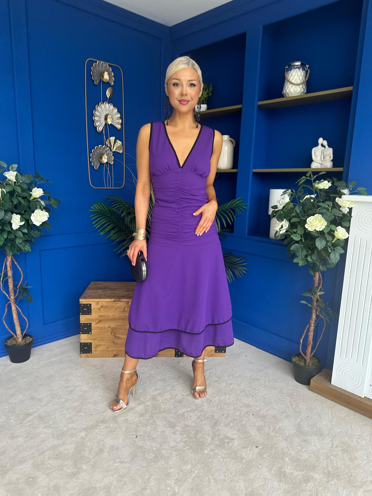 Cleo Ruched & Layered Midi Dress Violet