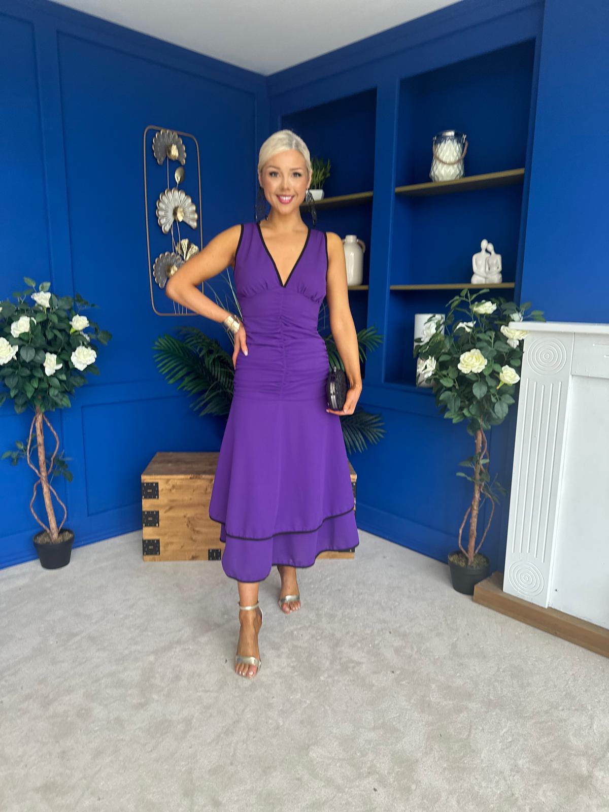 Cleo Ruched & Layered Midi Dress Violet