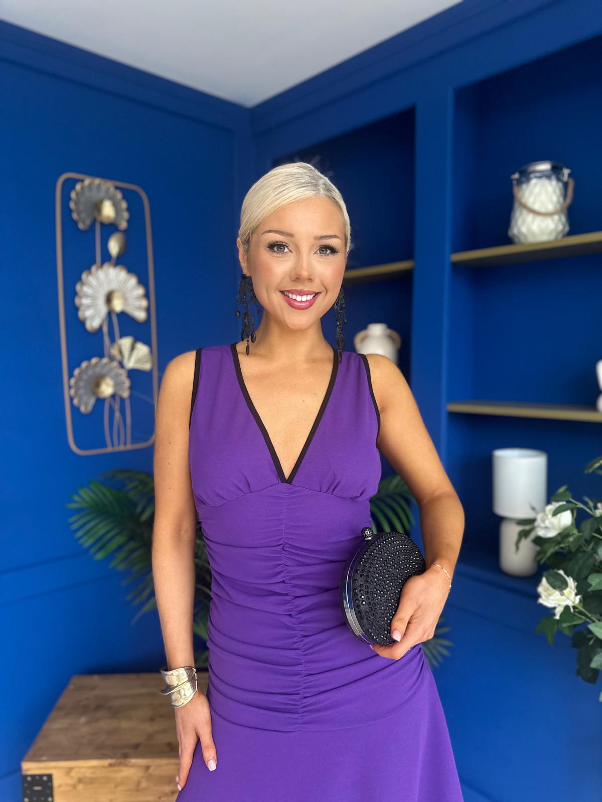 Cleo Ruched & Layered Midi Dress Violet