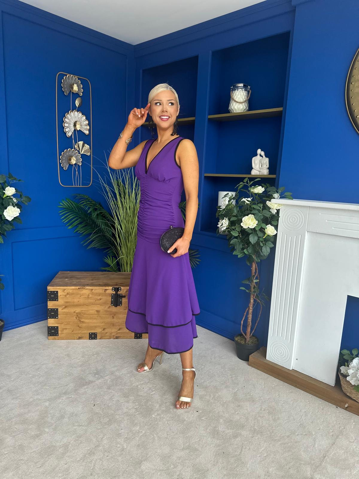 Cleo Ruched & Layered Midi Dress Violet