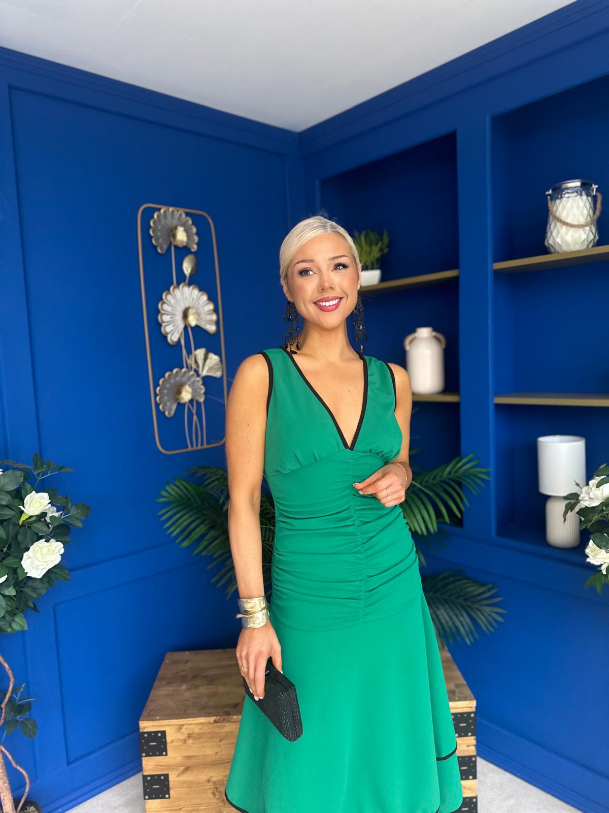 Cleo Ruched & Layered Midi Dress Emerald