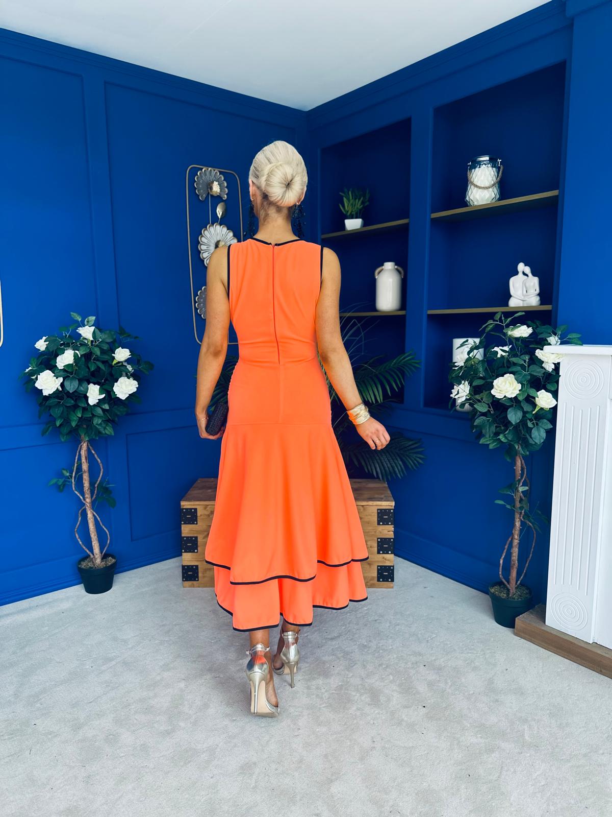Cleo Ruched & Layered Midi Dress Amber